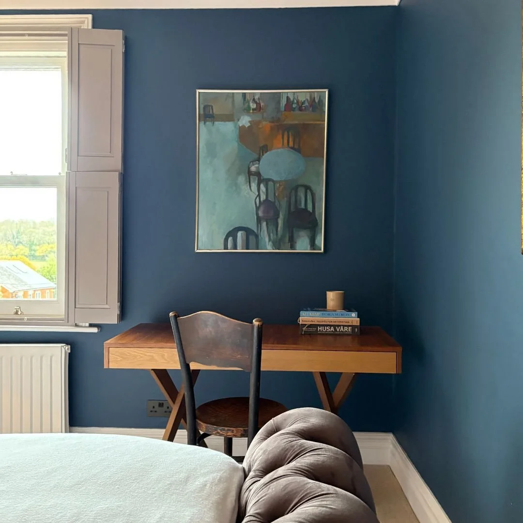 Who says that a dark paint colour will make your room feel smaller and oppressive?!

I don't!

Deeper, darker colours, used with intention, are such an easy and powerful design trick to create drama, warmth and excitement. A darker room also frames v