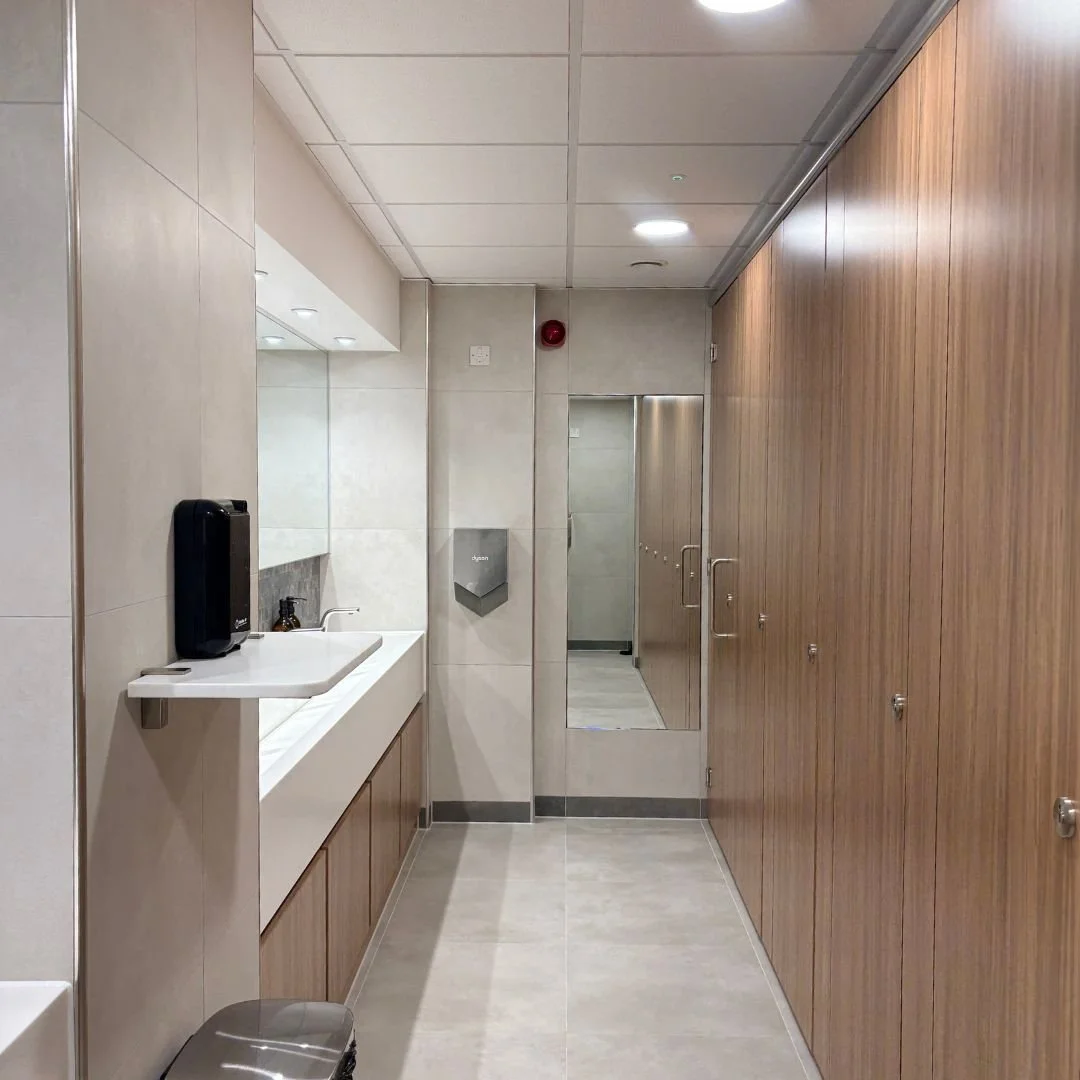 This is one of our recently completed washrooms for Ageas Insurance.

As part of their extensive office refresh (we completed their reception area in Phase 1) we helped them to also modernise their kitchen and bathroom facilities with new fittings, p