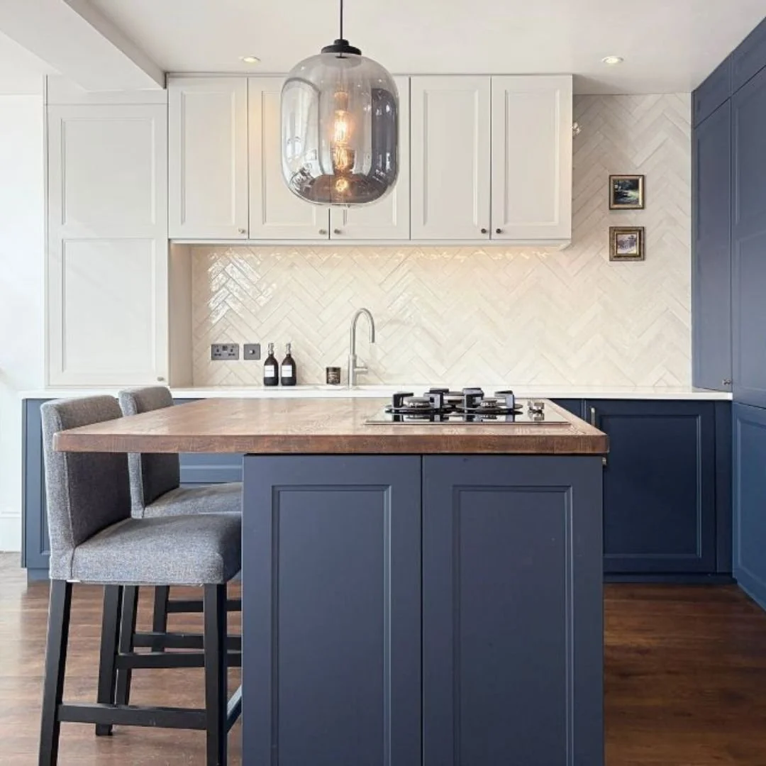 This was a kitchen we chose to rework rather than replace.

The original carcasses and layout were kept, with a few targeted changes to improve how it functions day to day &mdash; including a pull-out corner cupboard to tuck away the toaster and coff