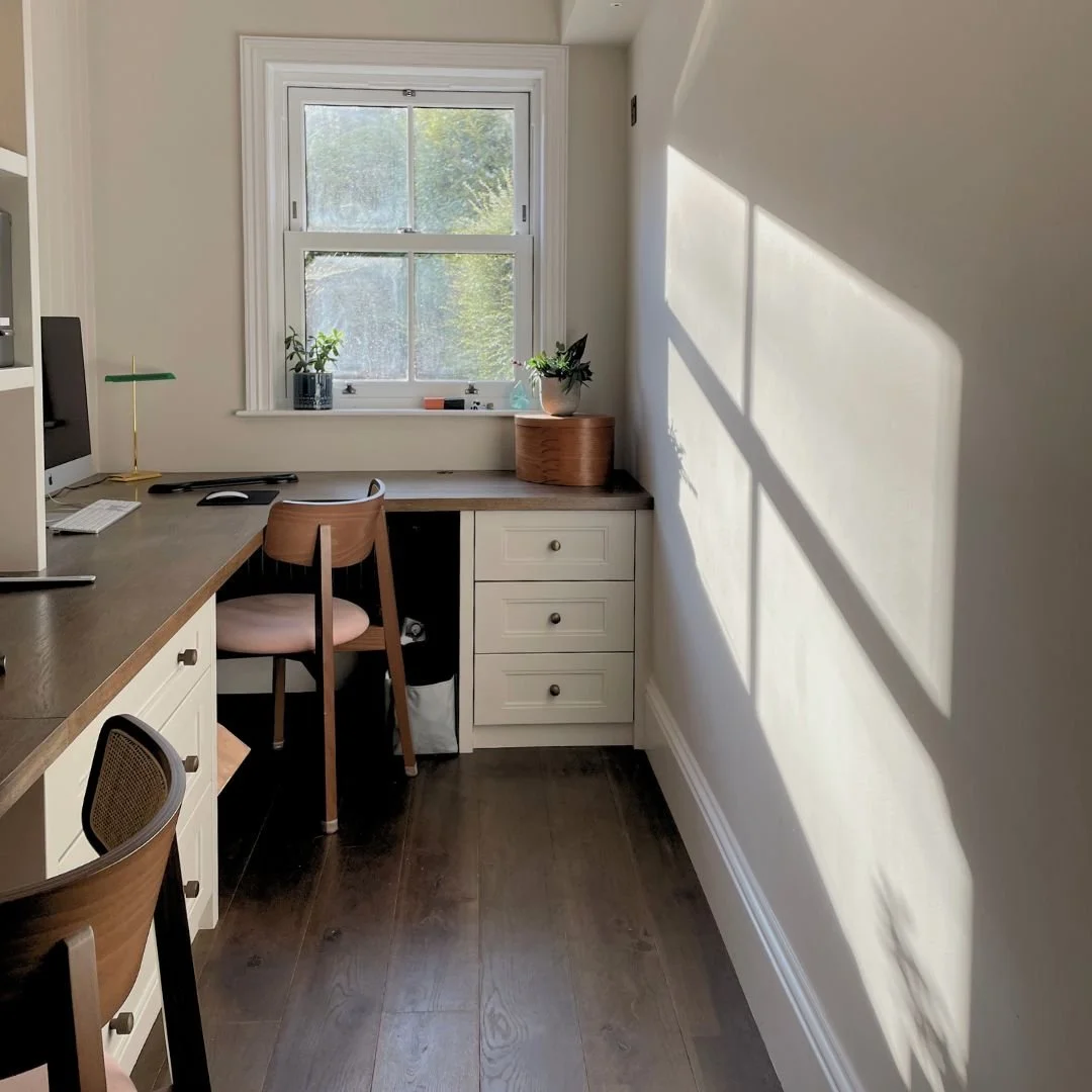 This space was less than 2m deep and long and narrow, so it could easily have felt like an afterthought. Instead, we treated it as an opportunity to make something really purposeful.

We designed it as a shared &ldquo;his and hers&rdquo; workspace, m