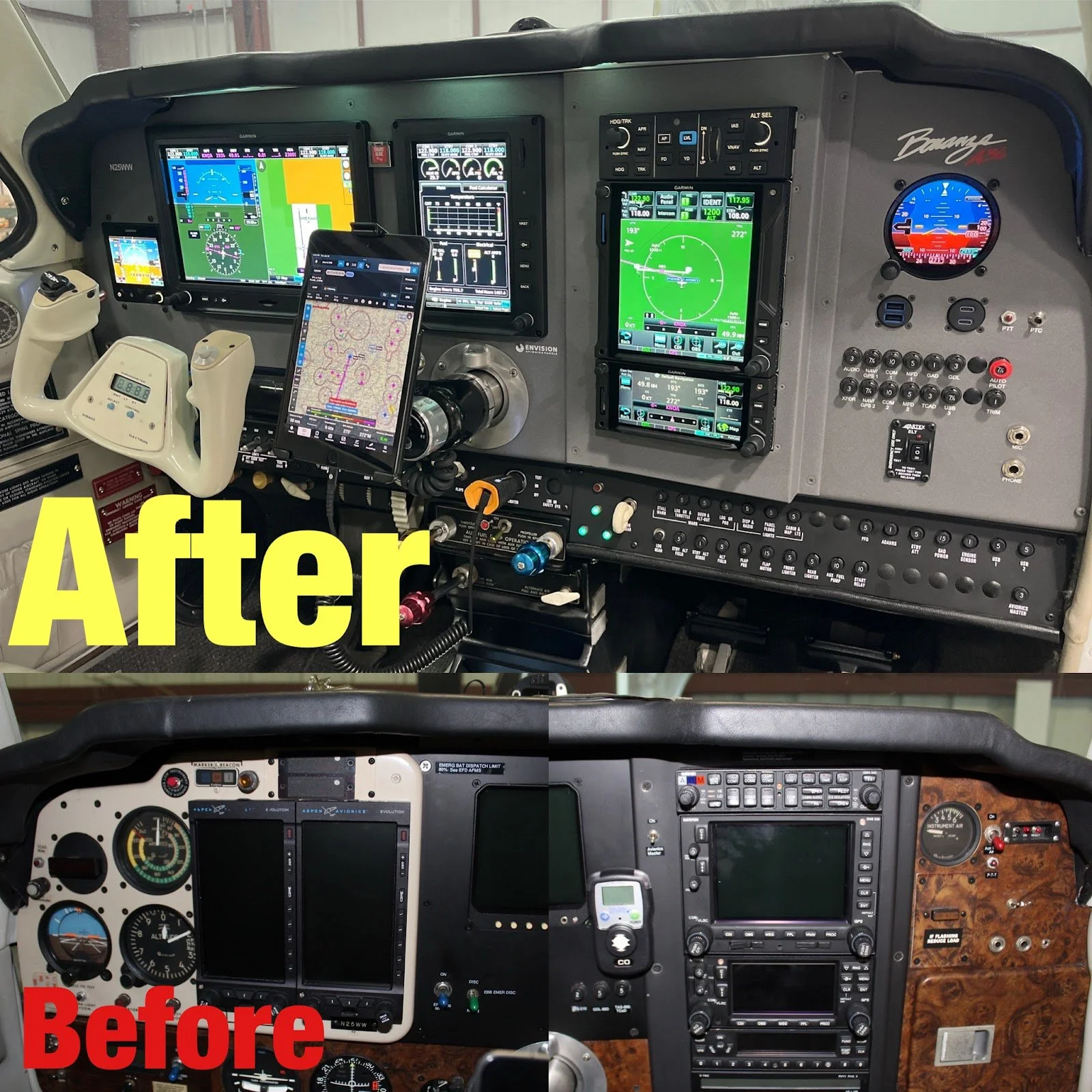 Full 1976 Beech A36 Bonanza Avionics Panel, including custom rails, Beech avionics rack and a single G5 flush kit. Powdercoat color is Prismatic Medium Grey Wrinkle.