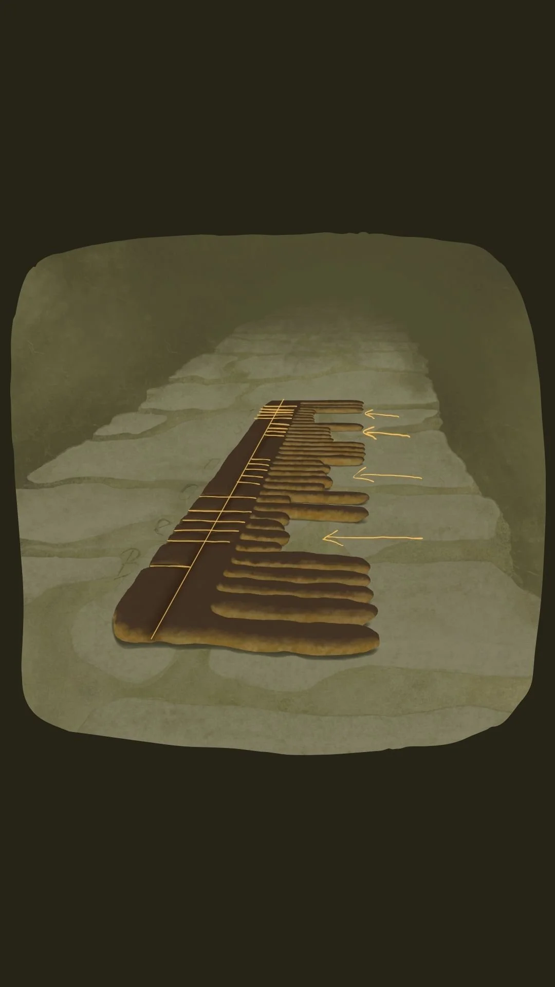 Irish folklore illustration of the bean sí comb with arrows pointing to the broken teeth, a detail referencing the folk belief that a stolen comb brings death