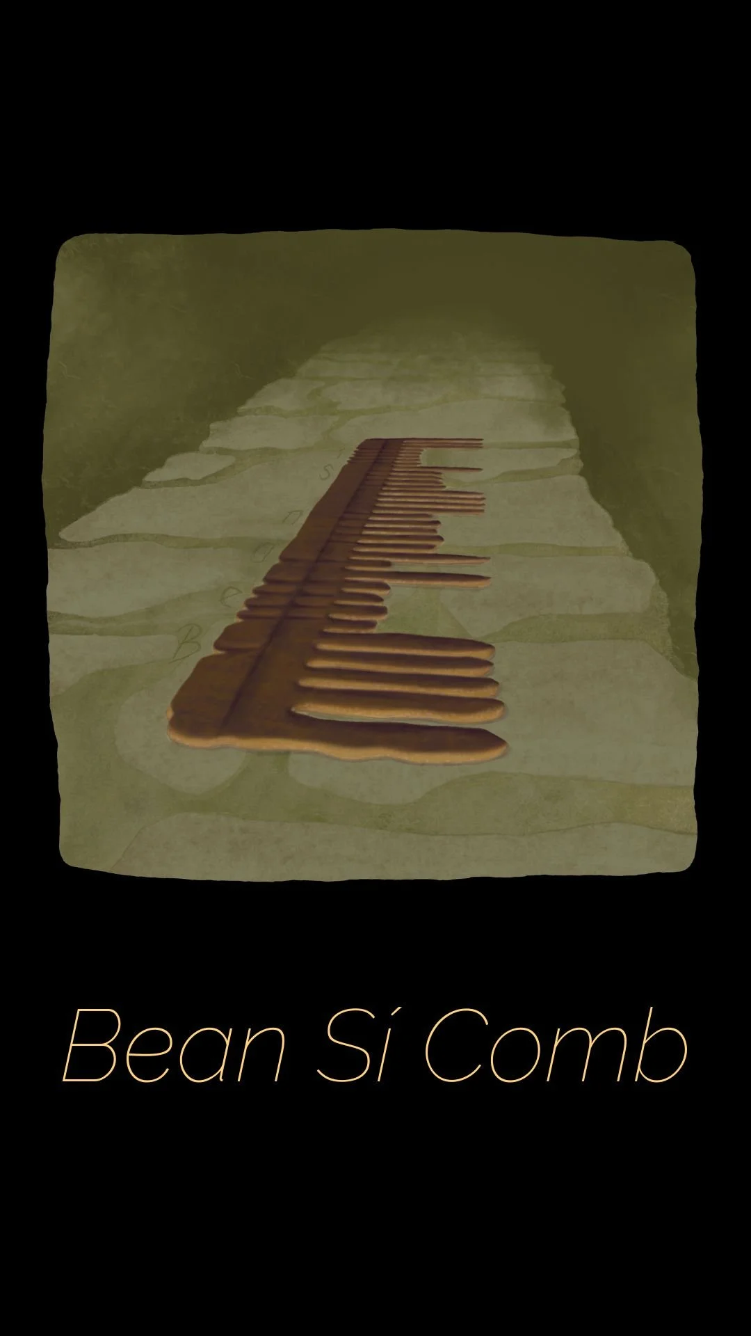 Irish folklore art print of the Bean Sí comb with ogham carving, by Róisín Mallon