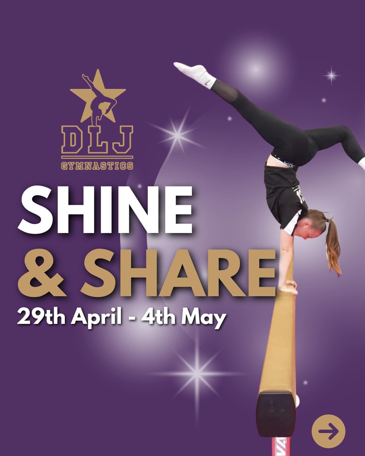 We are SO excited for our second &lsquo;Shine &amp; Share&rsquo; week with our DLJ Families next week! 💜

We are inviting parents / carers into the gym to see the children&rsquo;s gymnastics progress! 🤩

This is also a fantastic opportunity to get 
