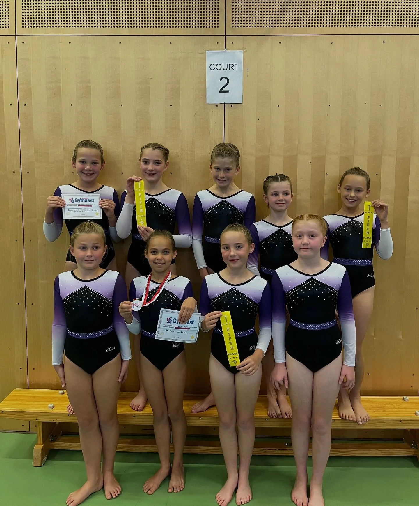 Round 4- This round had huge groups of 26 gymnasts competing against each other! Our gymnasts did so well for this huge category💜

Brieya- 1st place &amp; Floor award (over-scored to Advanced level)🥇
Megan- 5th
Olivia- 5th
Nevaeh- 5th 
Hannah- 9th 