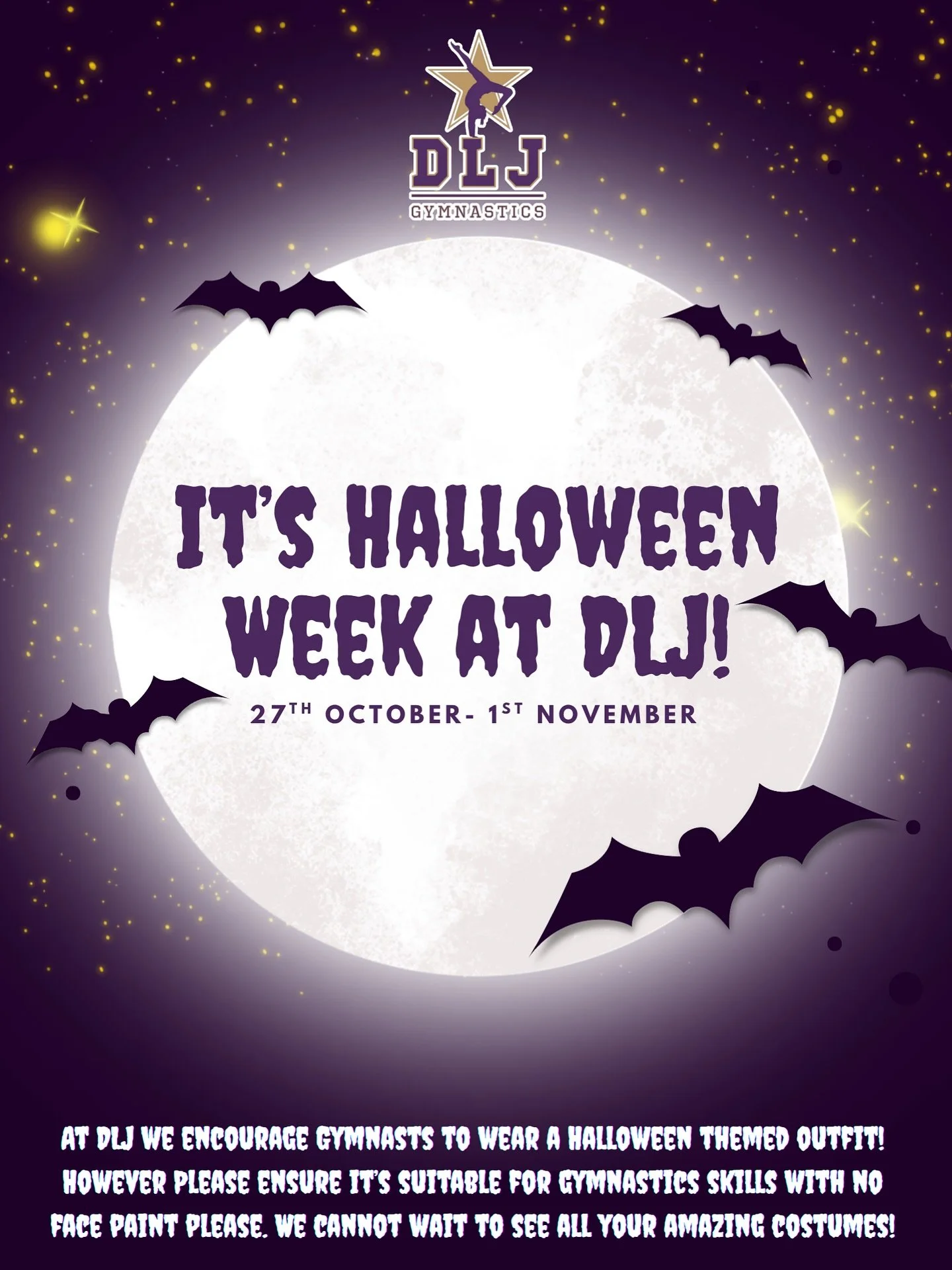 Halloween week! Gymnasts are allowed to wear Halloween costumes without face paint. We cannot wait to see your amazing outfits🎃
—————————————————&m