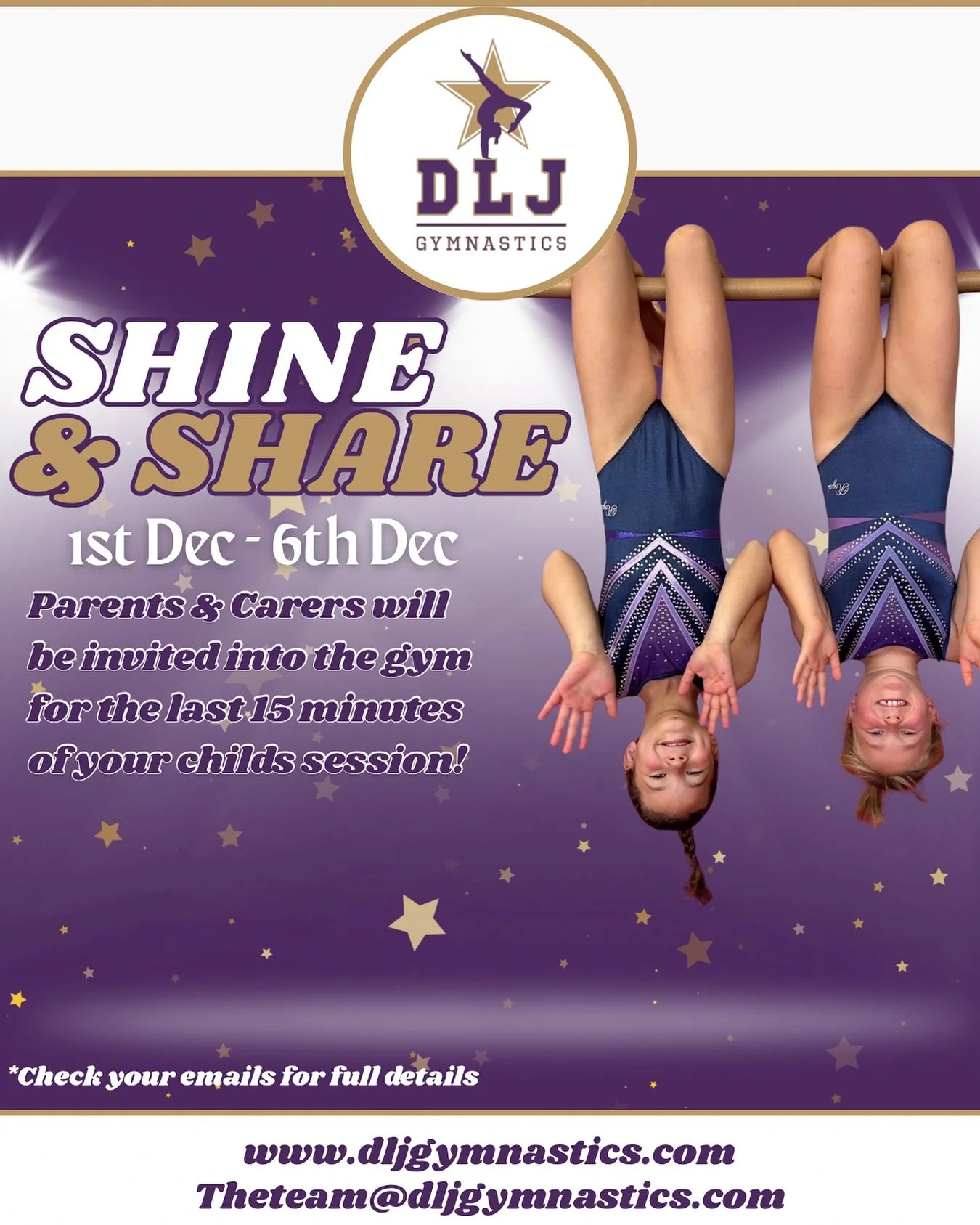 It&rsquo;s Shine &amp; Share week! Parents will be invited into the gym for the last 15 minutes of your child&rsquo;s session💜
&mdash;&mdash;&mdash;&mdash;&mdash;&mdash;&mdash;&mdash;&mdash;&mdash;&mdash;&mdash;&mdash;&mdash;&mdash;&mdash;&mdash;&md