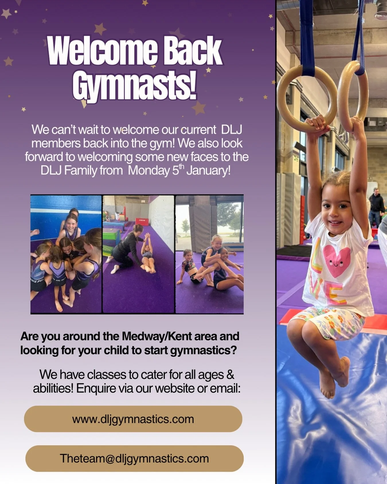 Happy New Year from DLJ! We cannot wait to welcome all of our gymnasts into the gym from Monday 5th January! See you all soon⭐️
&mdash;&mdash;&mdash;&mdash;&mdash;&mdash;&mdash;&mdash;&mdash;&mdash;&mdash;&mdash;&mdash;&mdash;&mdash;&mdash;&mdash;&md