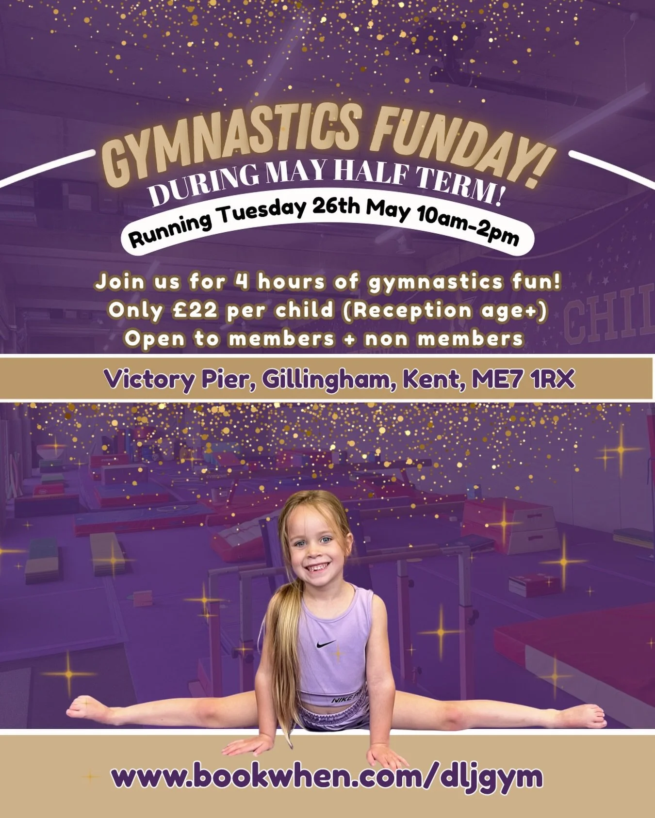 We still have spaces for our May half term camp! Book now⭐️

Tuesday 26th May (10-2pm) for DLJ members and non members aged 4+ (must be school age - reception and above to attend)

&pound;22.00 per child
www.bookwhen.com/dljgym
&mdash;&mdash;&mdash;&