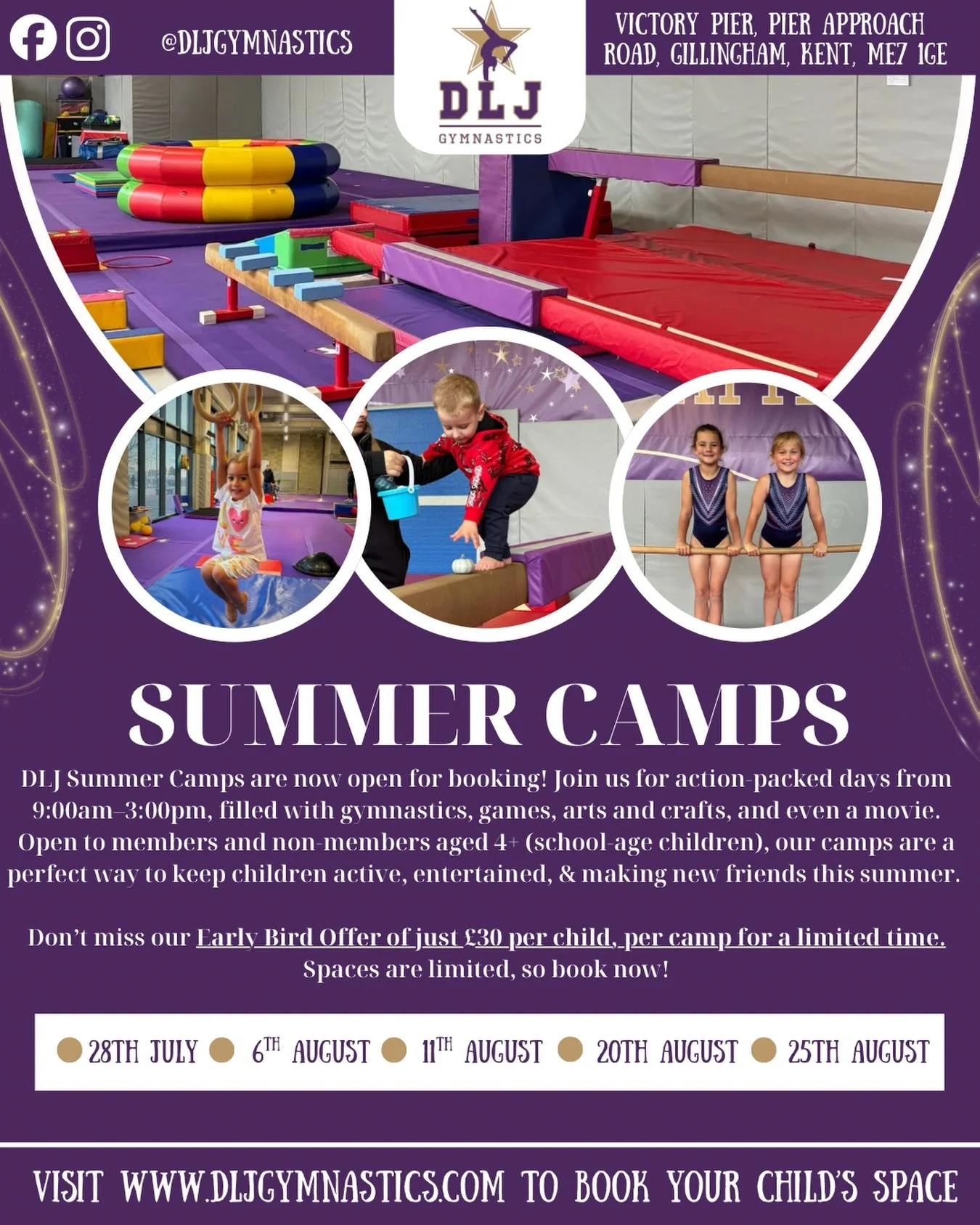 🌟 DLJ Summer Camps Are Here! 🌟

Looking for a fun-filled summer for your child?

Join our DLJ Summer Camps running from 9:00am&ndash;3:00pm, packed with:
- Gymnastics
- Games &amp; activities
- Arts &amp; crafts
-  Movie time

Open to members and n
