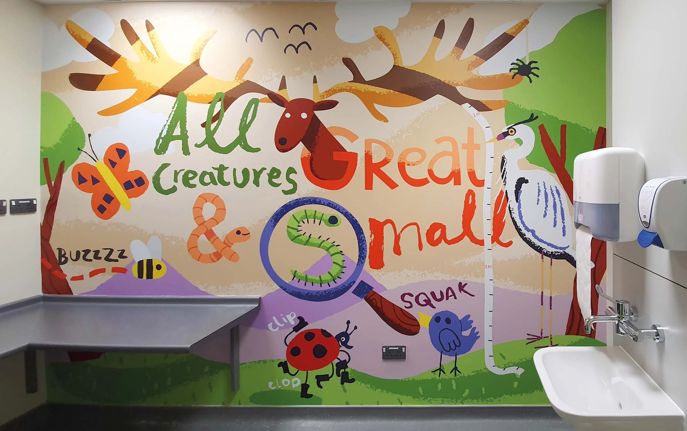 Measuring Room. "All Creatures Great and Small". As children are being measured they can ponder the idea that all creatures are special no matter their size.