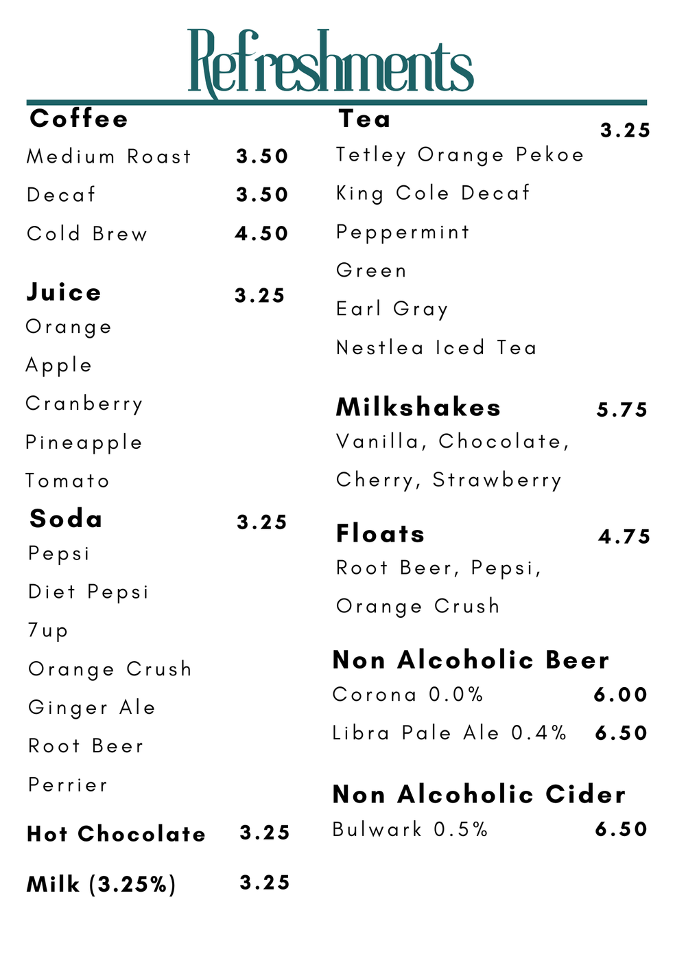 Menu Easy Street Diner