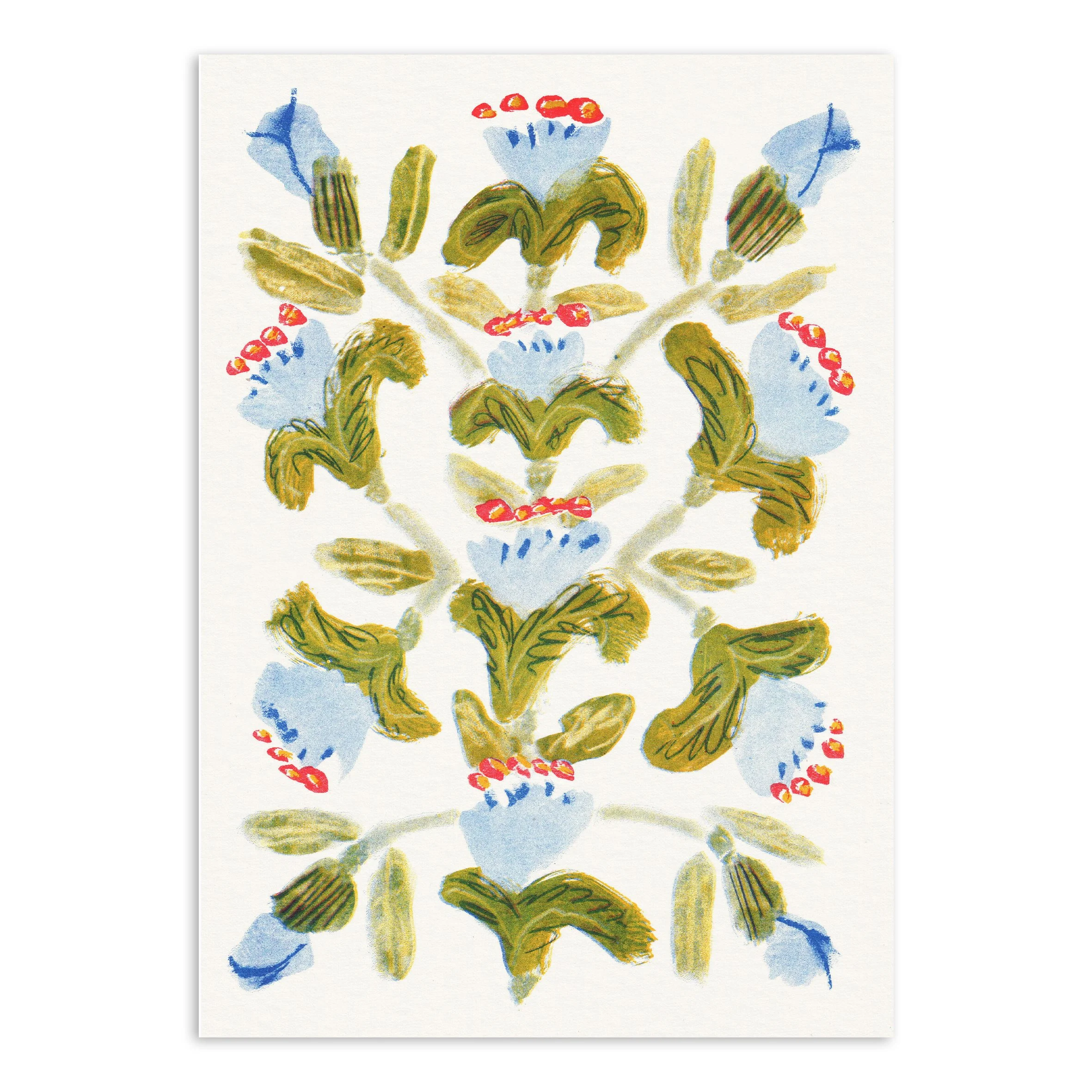 Flax Flowers: A4 Riso Print | Decorative Folk Art
