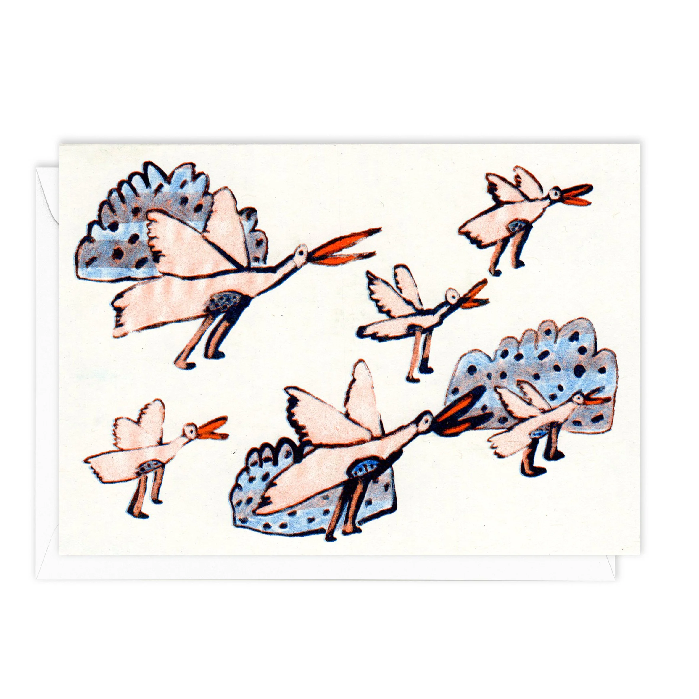 Birds In Flight: Greetings Card, Risograph