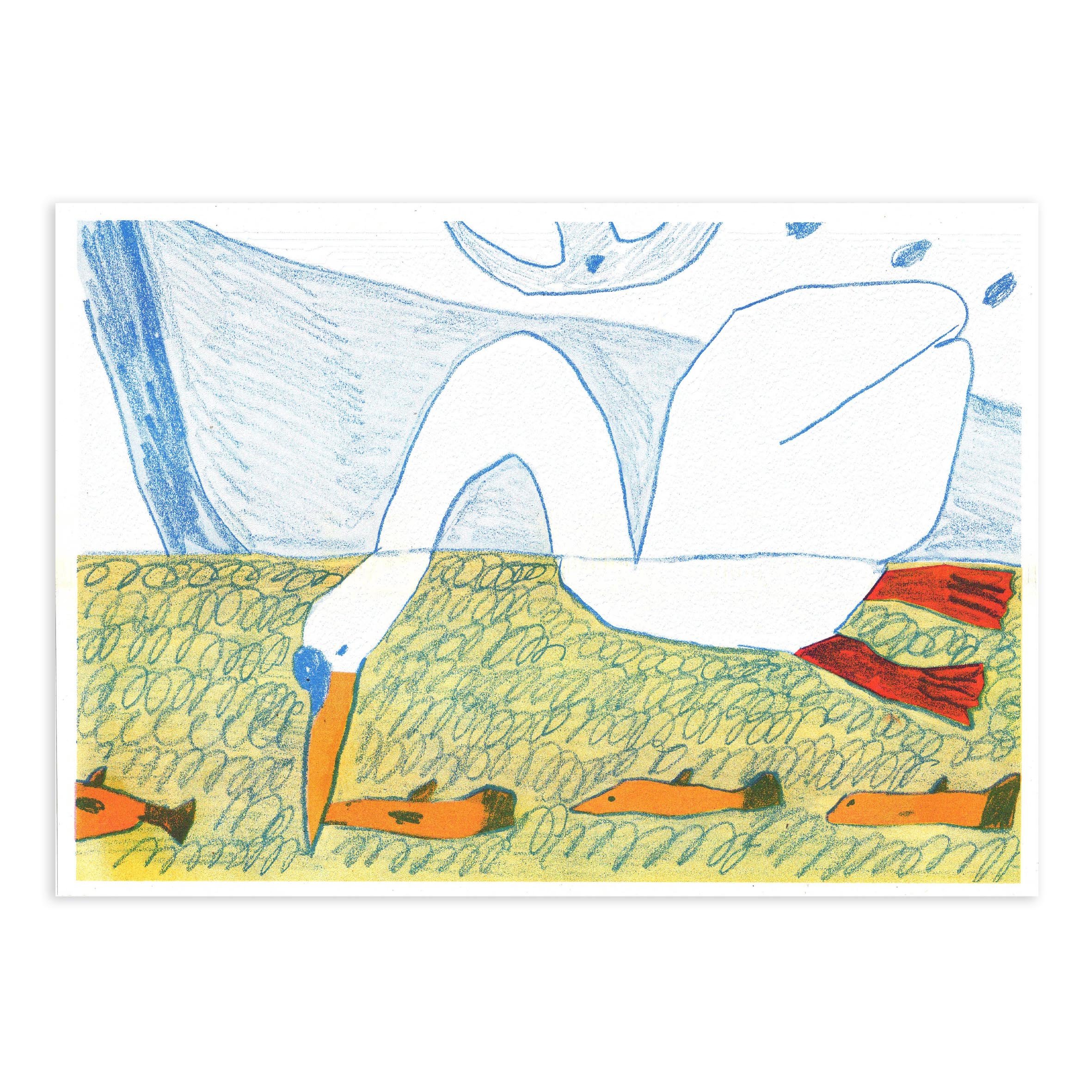 Swan Fishing: A4 Riso Print
