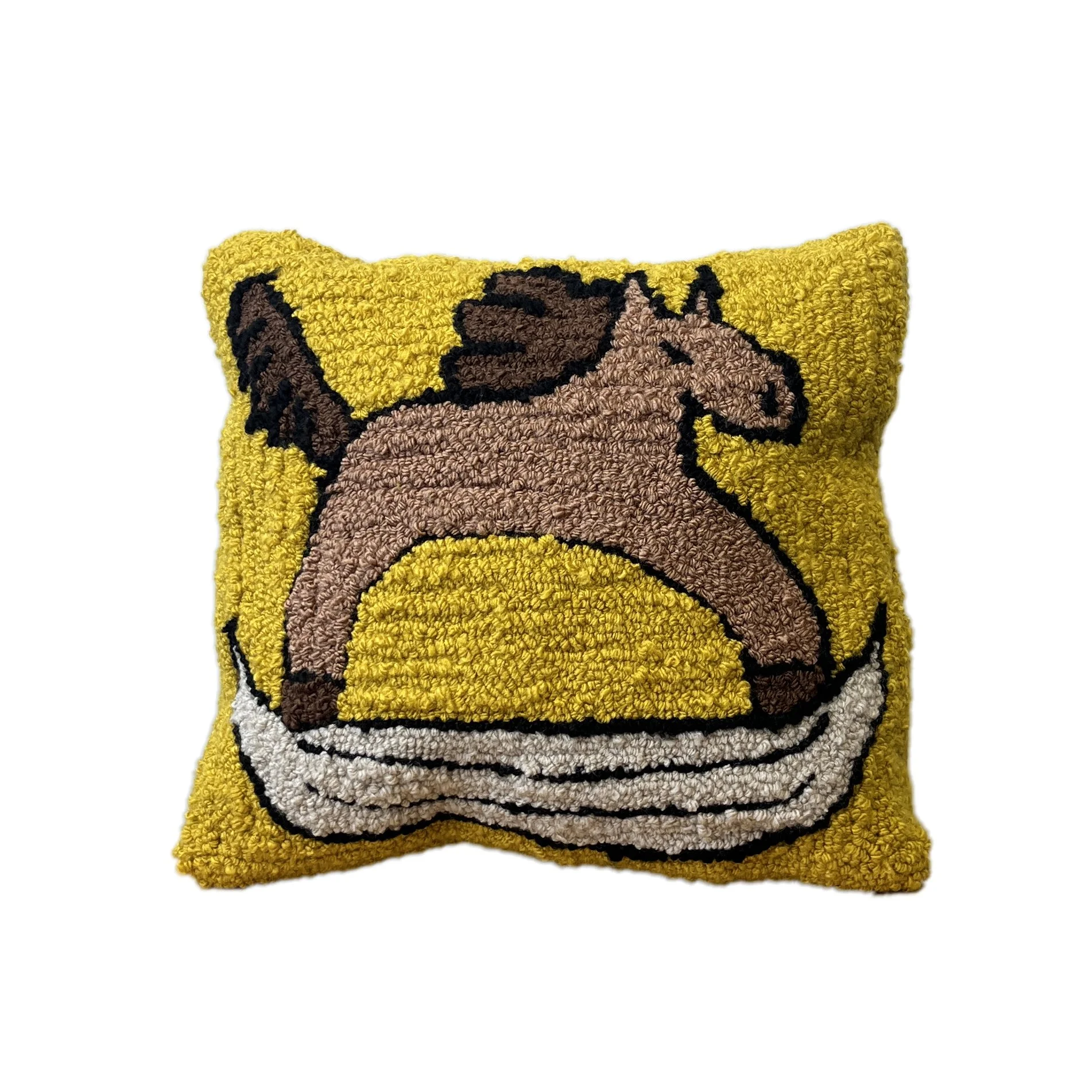 Yellow rocking horse handmade cushion