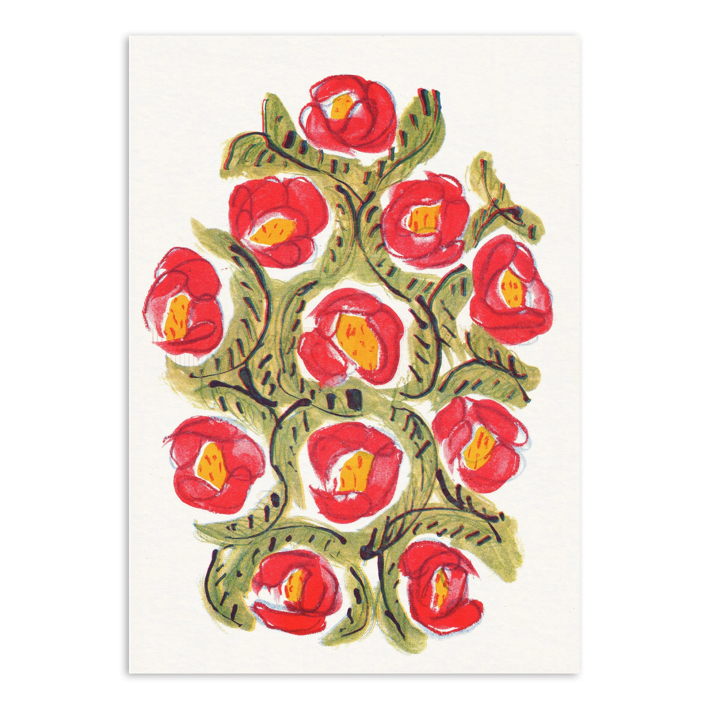Camellia Flowers: A4 Riso Print | Decorative Folk Art