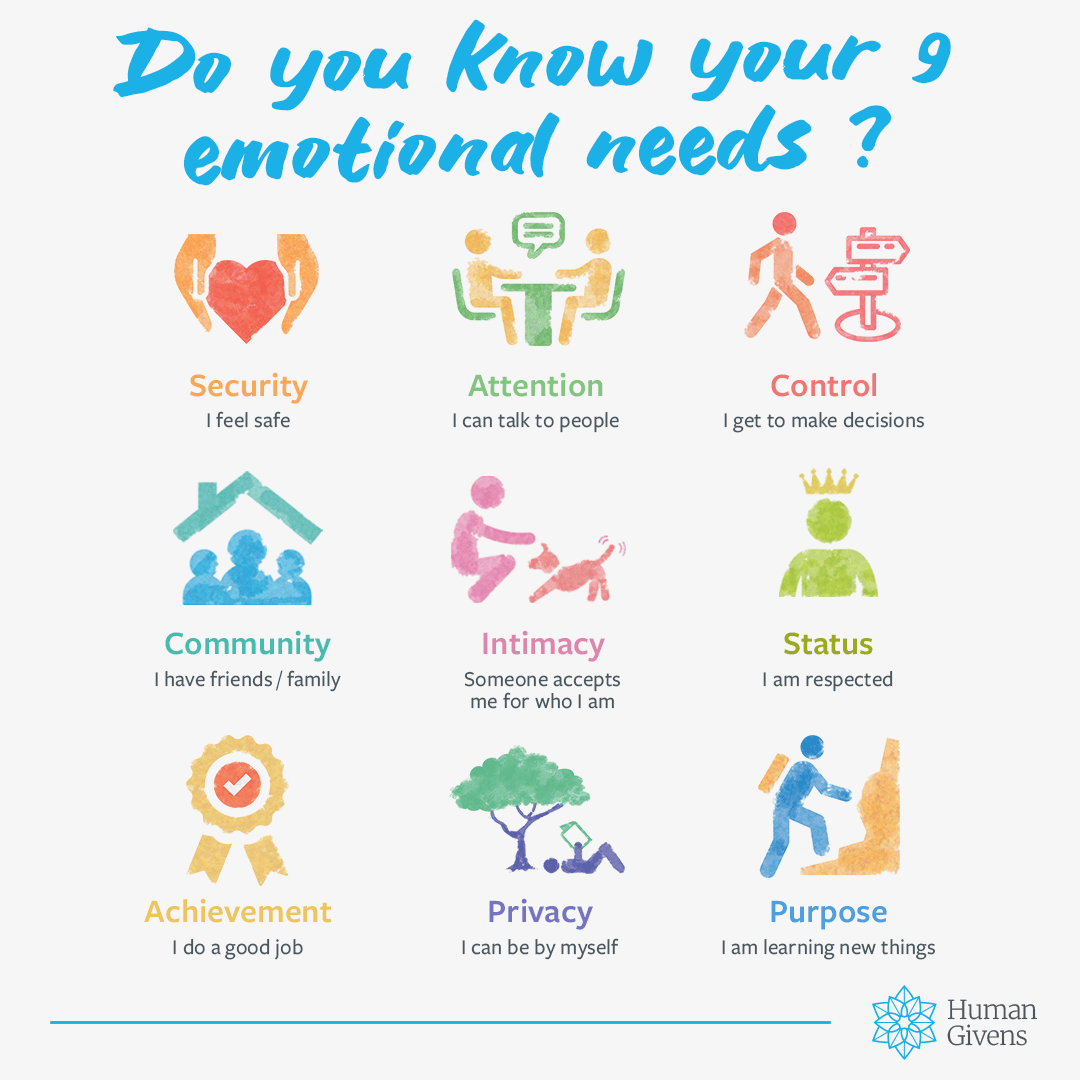 Human Givens: our basic emotional needs, and our  capacity to meet them.