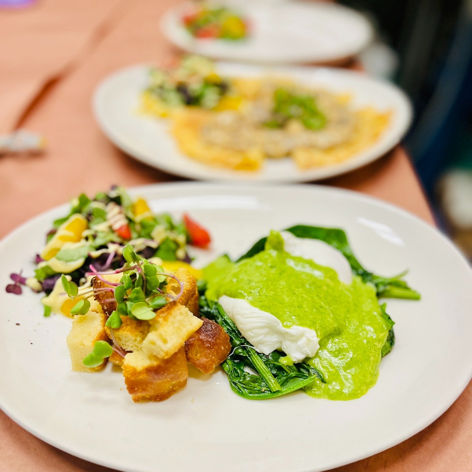 🥂 Brunch goals, achieved. ☕

This weekend&rsquo;s lineup? A symphony of flavor, and the only tough part is choosing:
✨ Gluten-free savory crepes served with crab and a velvety sauce of shallot, black garlic, mushroom, and cream.
✨ Poached eggs with 
