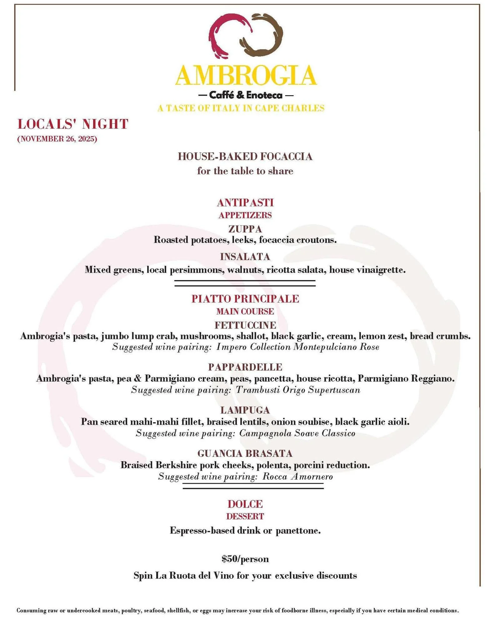 Wednesday night is your night, Cape Charles.

Tomorrow is the day before Thanksgiving &mdash; you&rsquo;ve planned, prepped, chopped, stirred. So before Thursday&rsquo;s festivities begin&hellip; let us cook for you.  Whether you&rsquo;re craving sil