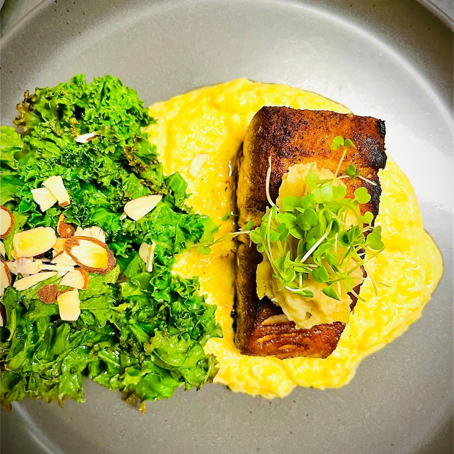 This week our mahi fillet feels just like winter comfort: cozy, bright and full of flavor.

Perfectly seared, tender and served over creamy, velvety polenta that warms you from the inside out and topped with our house apple compote, bringing in all t
