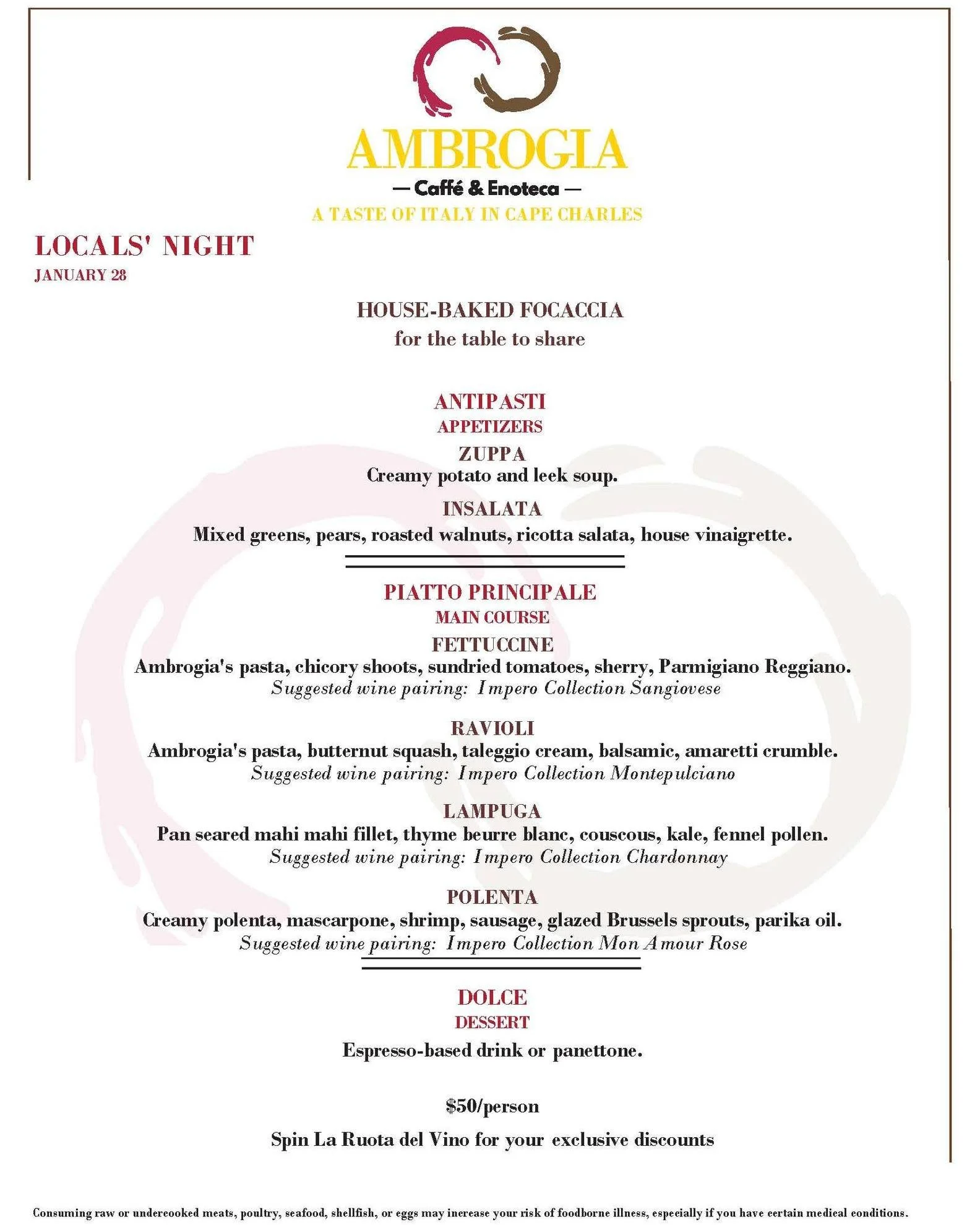 Tomorrow is Locals&rsquo; Night. And while the weather does its thing, we&rsquo;ll be in the kitchen doing ours: rolling pasta, baking, stirring, tasting...

If you&rsquo;re anywhere near Cape Charles tomorrow, don&rsquo;t stay home wondering what to