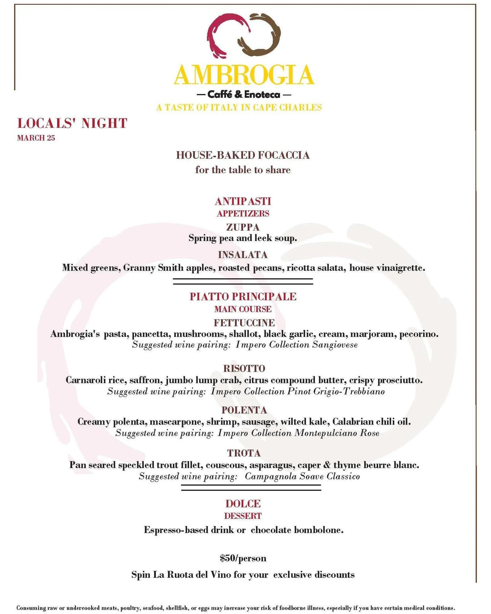 Locals&rsquo; Night is back tomorrow&mdash;and this is the kind of menu we get really excited about.

From the first spoonful of soup to the last bite of speckled trout, it&rsquo;s a lineup that moves through everything we love to cook: handmade fett