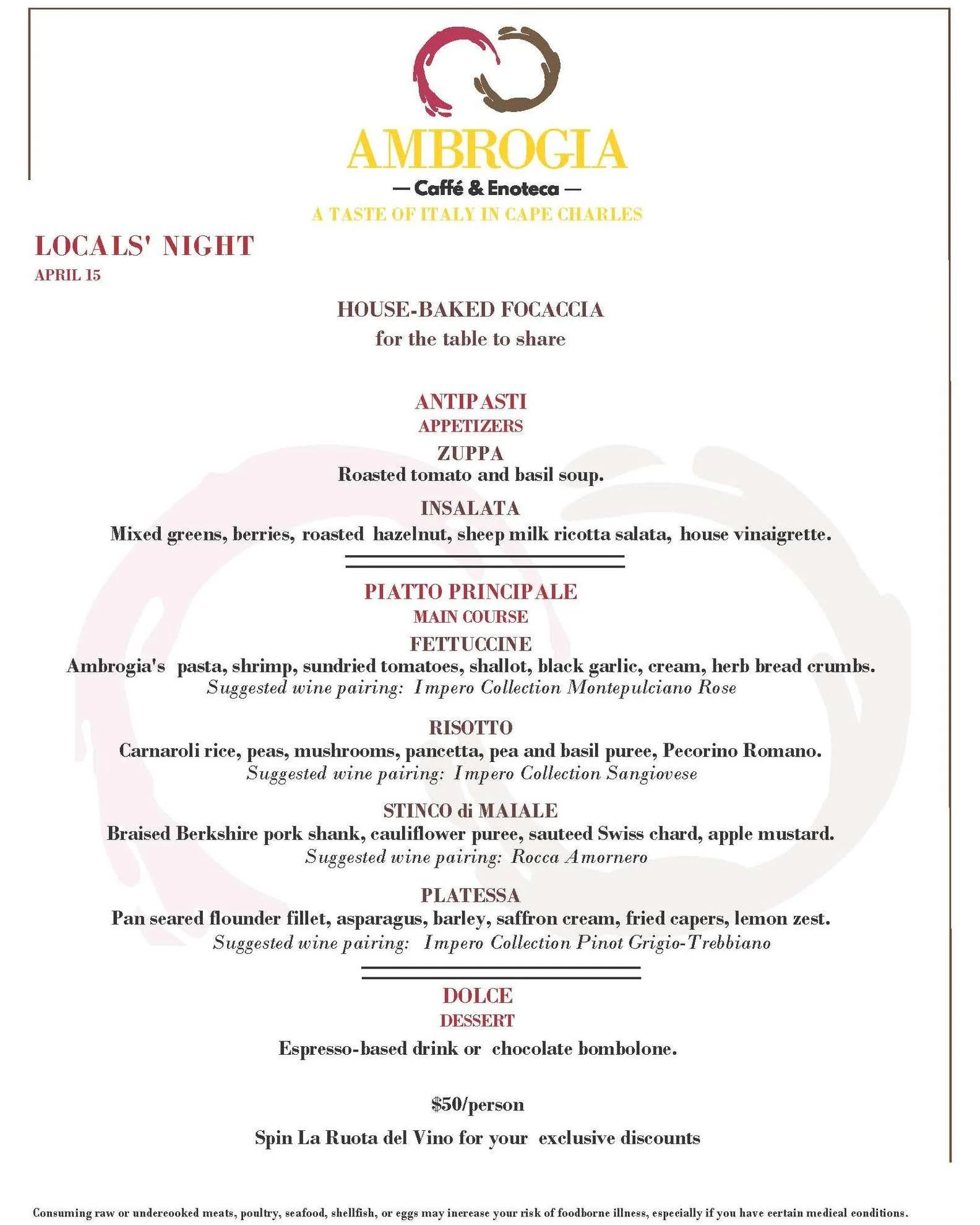 Only three Locals&rsquo; Night left this season.

These nights have become something special. Friends, neighbors, familiar faces&mdash;and new ones&mdash;gathering in the dining room, sharing a meal, a bottle of wine, a moment in the middle of the we