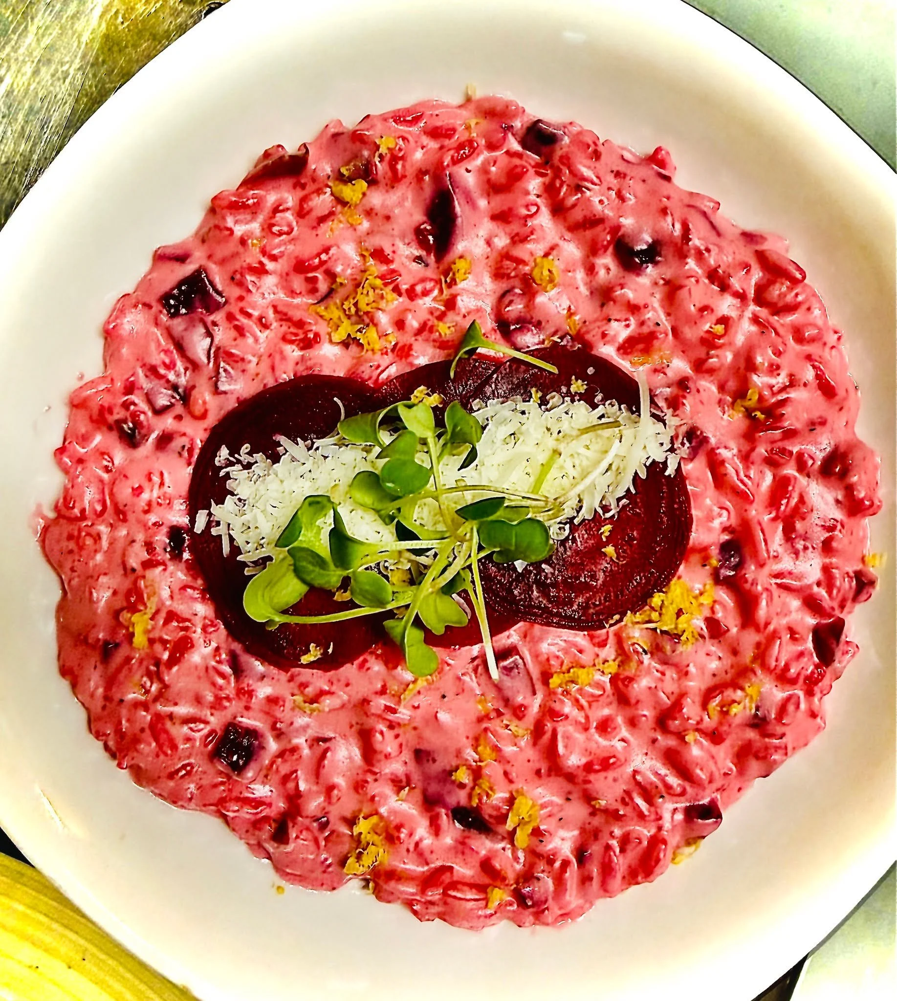 This risotto&hellip; it lingers.

Carnaroli rice, cooked just al dente, slowly brought to that perfect, velvety creaminess. Naturally gluten free, but rich in all the ways that matter.

Blushed in soft pink and deep purplish tones from roasted beets&