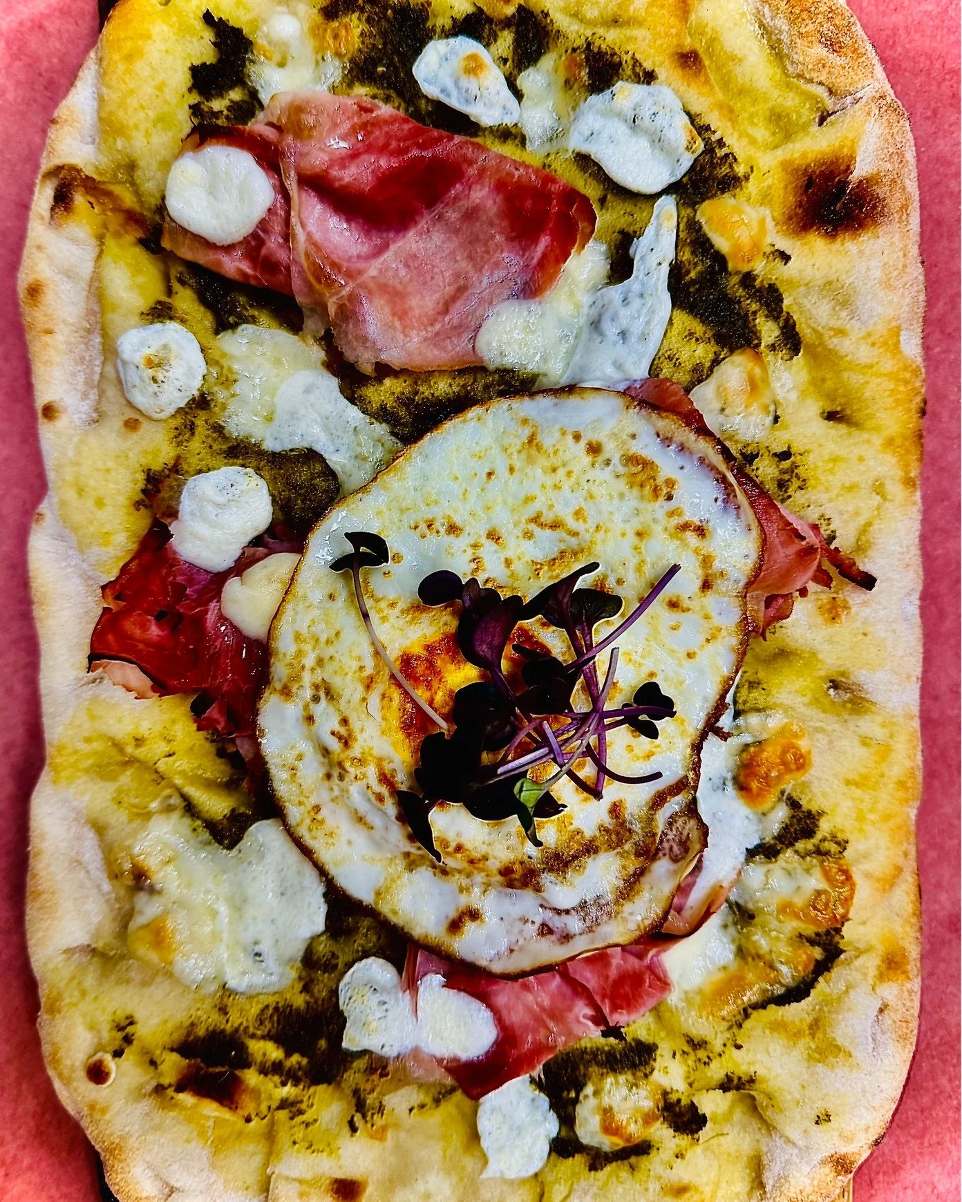Brunch looks like this&hellip;

Our flatbread al Prosciutto&mdash;light, crisp, and just indulgent enough. Prosciutto cotto, basil pesto, melted mozzarella and provolone&hellip; and a perfectly fried egg on top.

Only for brunch. Only for a little wh