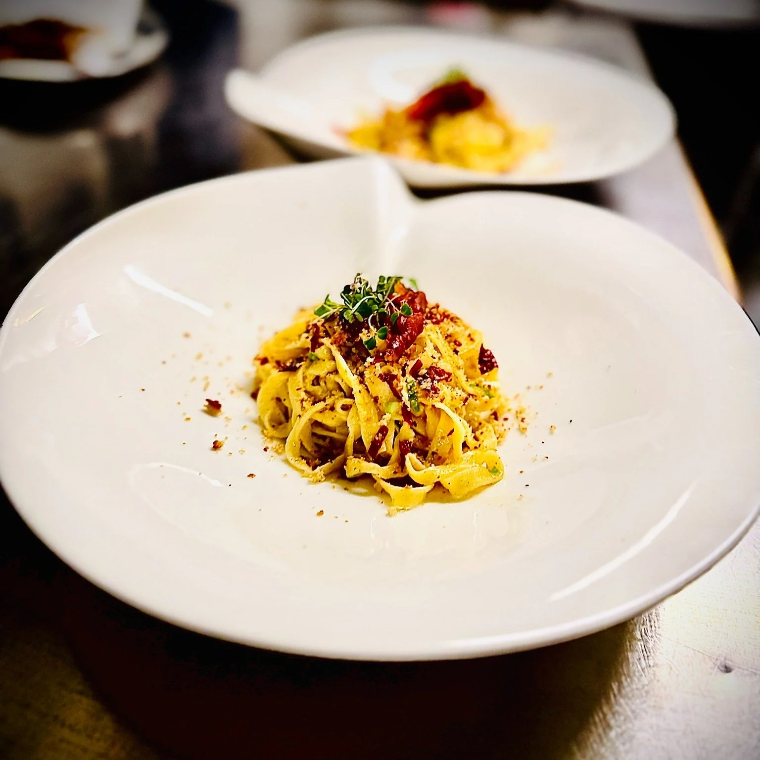 Tuesday was definitely a pappardelle kind of night. Last night? It was all about the fettuccine.
So... what will it be tonight? 

Our handmade fettuccine, cooked perfectly al dente, tossed with shrimp in a buttery garlic and white wine sauce, finishe