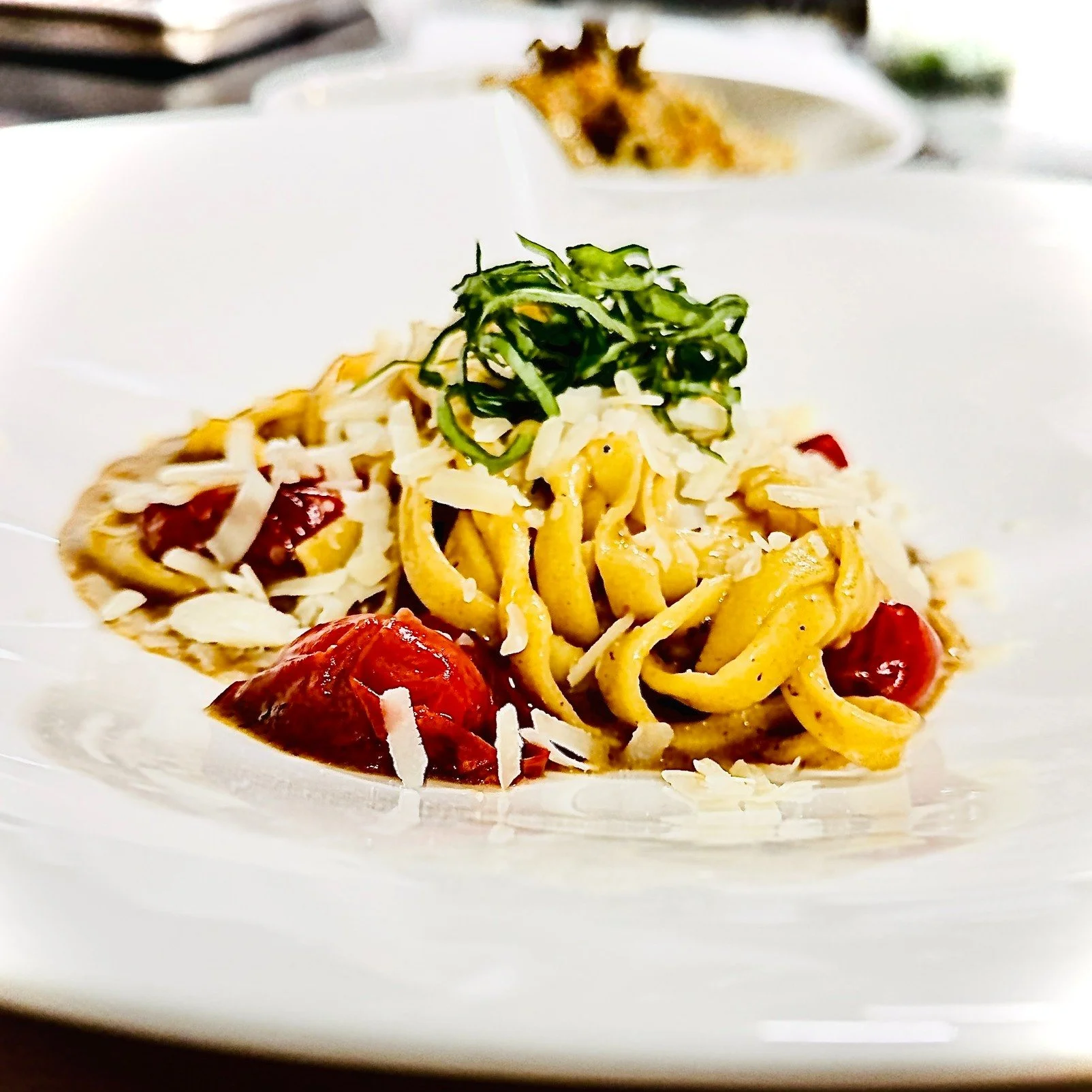 Let's talk about this week's fettuccine.
Because I already know someone is going to ask, "Wait... there's no meat in this?" 
Correct. And you're not going to miss it.

We start with our handmade fettuccine, tossed with perfectly ripe cherry