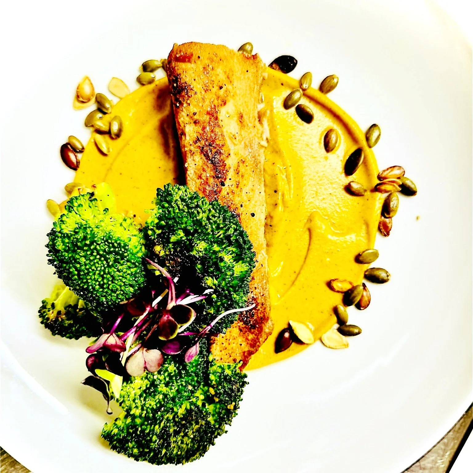 This week, our mahi is dressed for the season.

A beautiful fillet, seared until the skin turns irresistibly crisp while the fish stays delicate and tender inside, resting on a silky butternut squash pur&eacute;e that brings all the sweetness and war