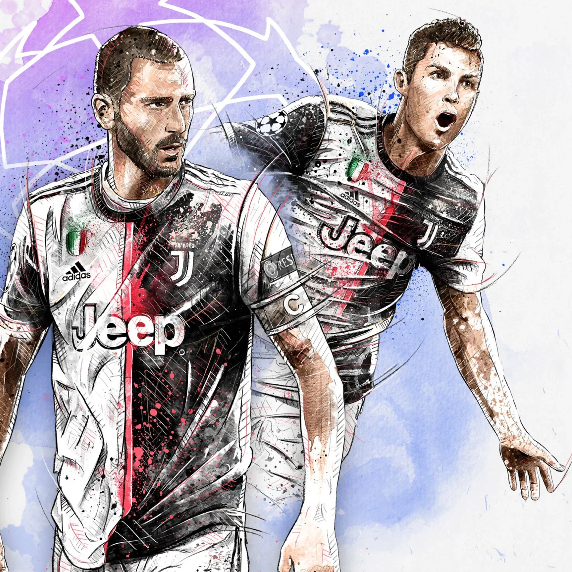 Illustration of Leonardo Bonucci and Cristiano Ronaldo for Juventus