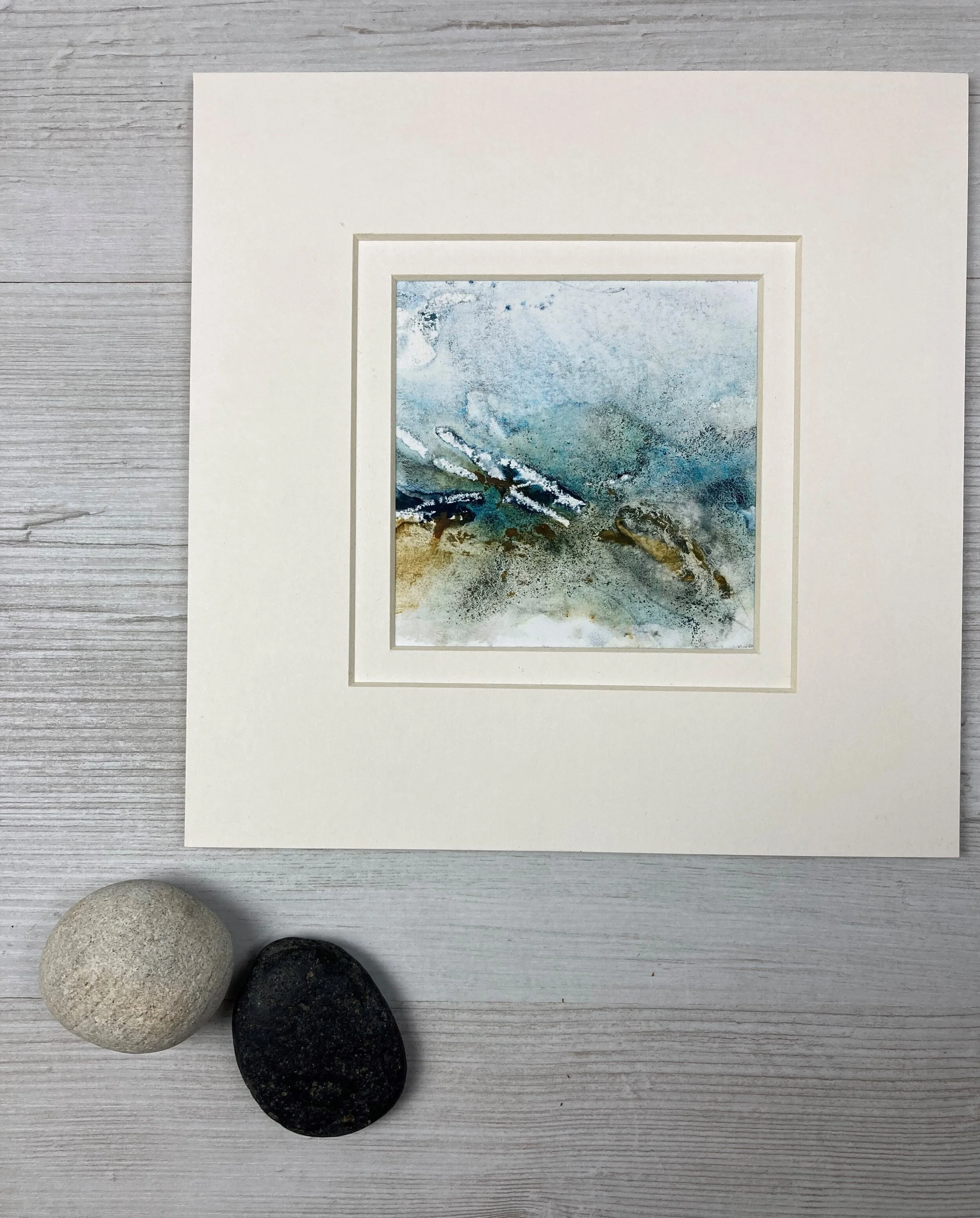 The Breath That Fades by Carolyn J Roberts  - a semi-abstract mixed media seascape painting inspired by the Cornish coast