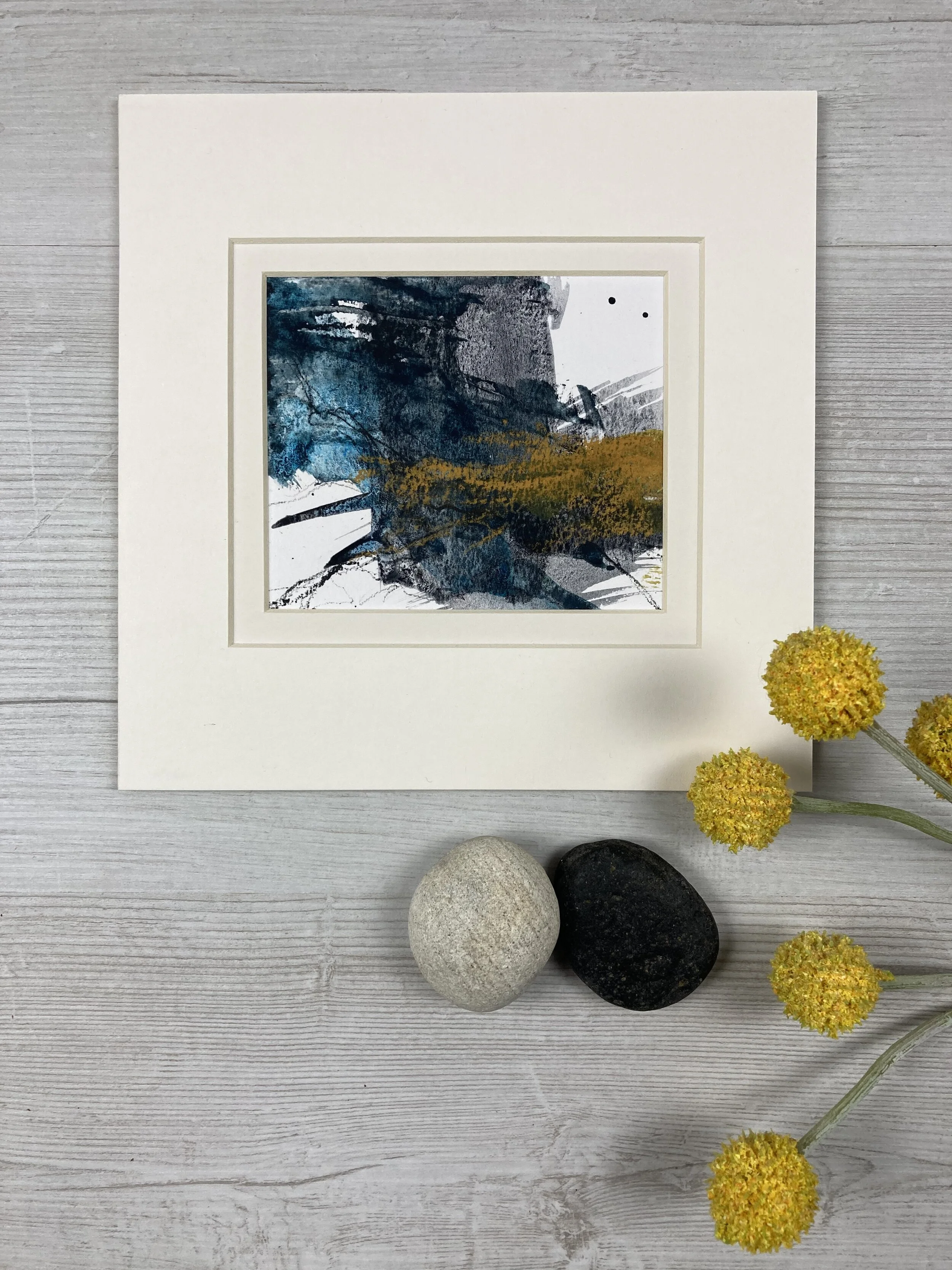 The Sea Washes Over by Carolyn J Roberts -  a semi-abstract mixed media seascape painting inspired by the seas of the Cornish coast