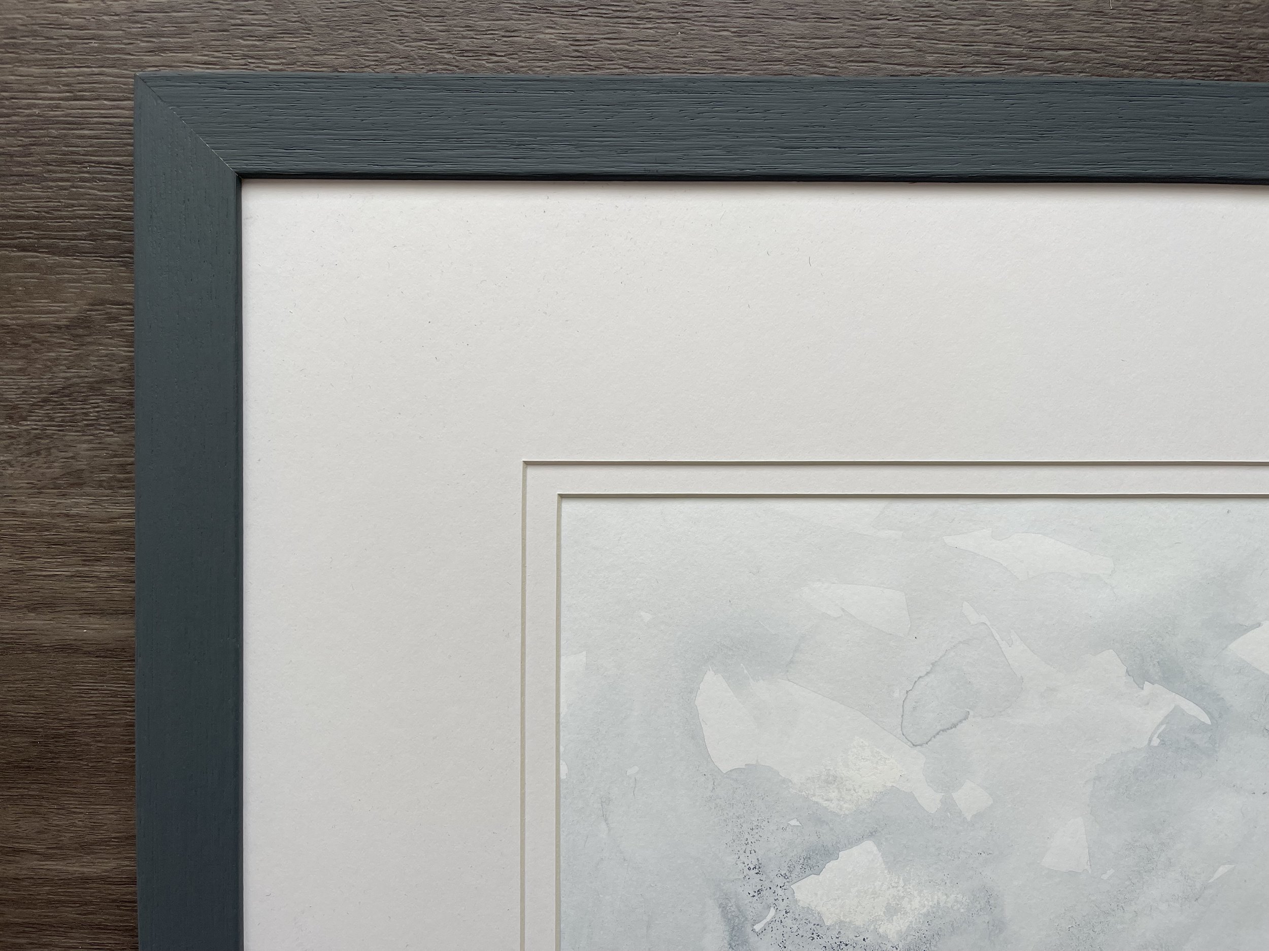 Details of the frame and double mount of this expressive watercolour and ink seascape