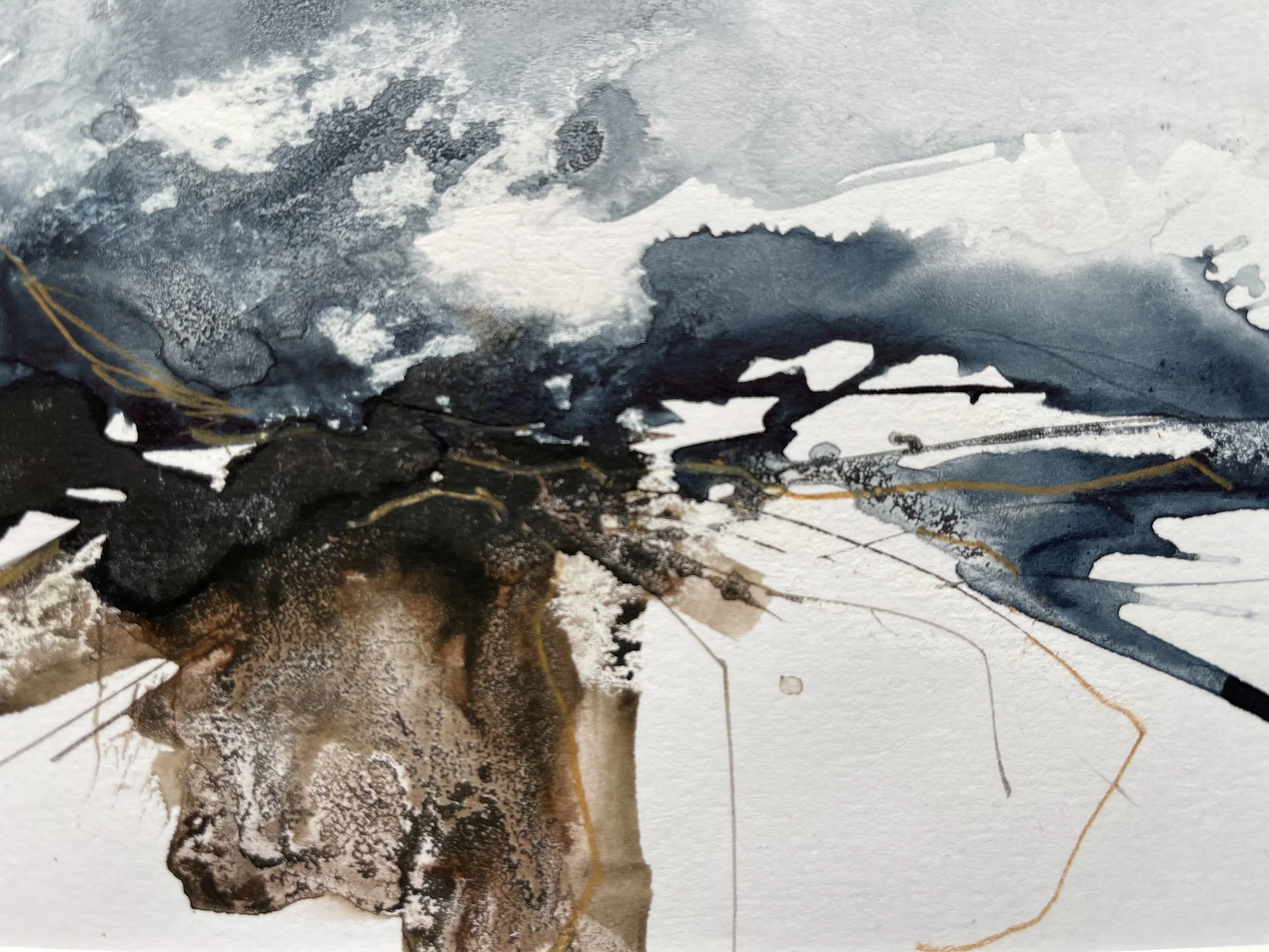 Details  of this abstract seascape painting in watercolour and ink