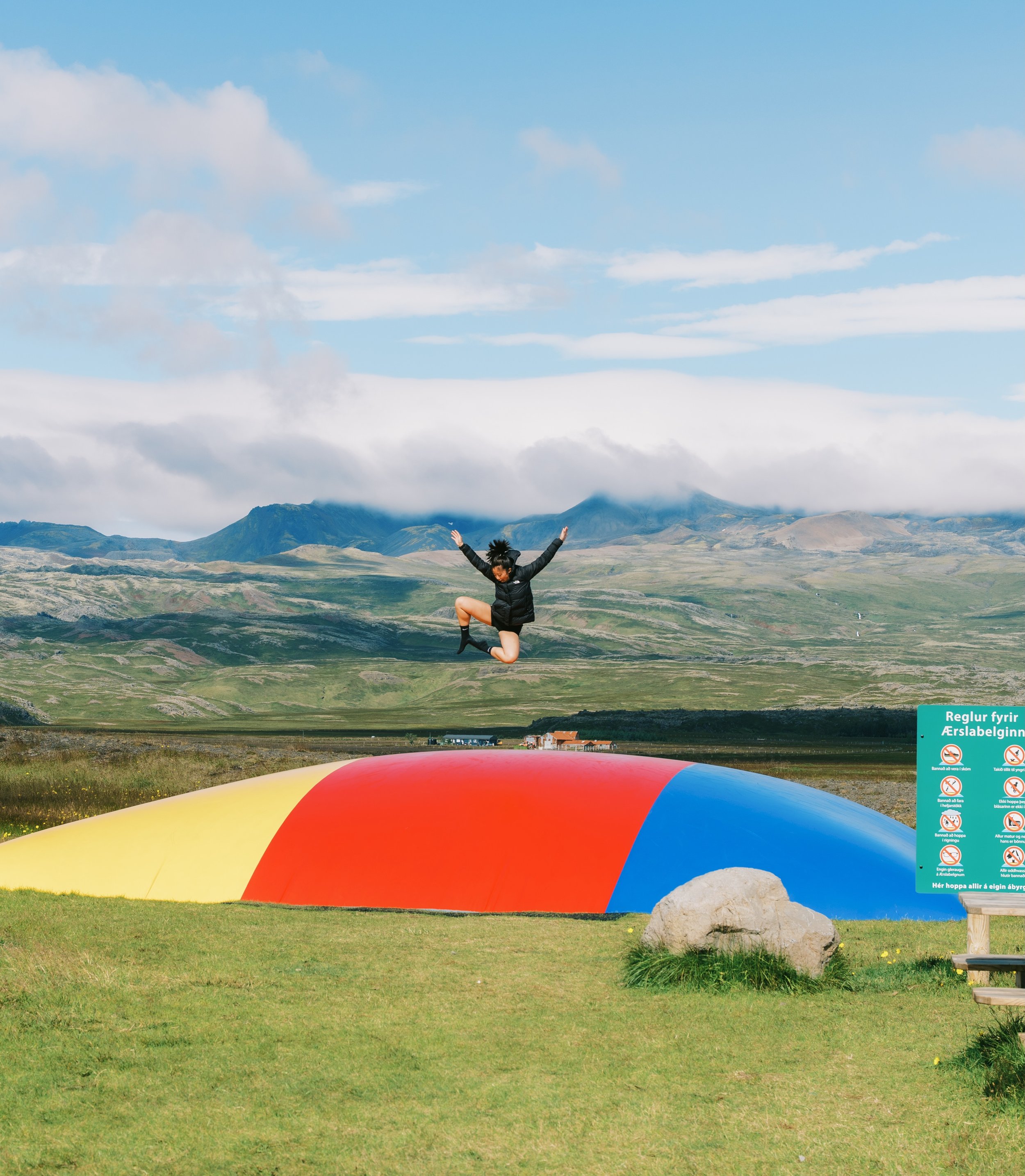 Mountainside trampoline finds. See Jack doing the diem archive dance on the last slide