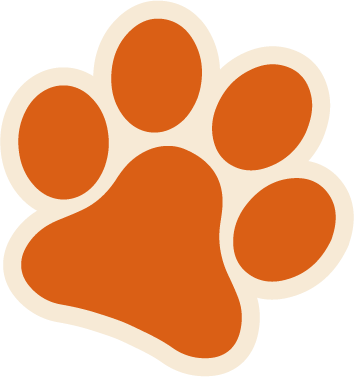 Orange paw print with a cream-colored outline