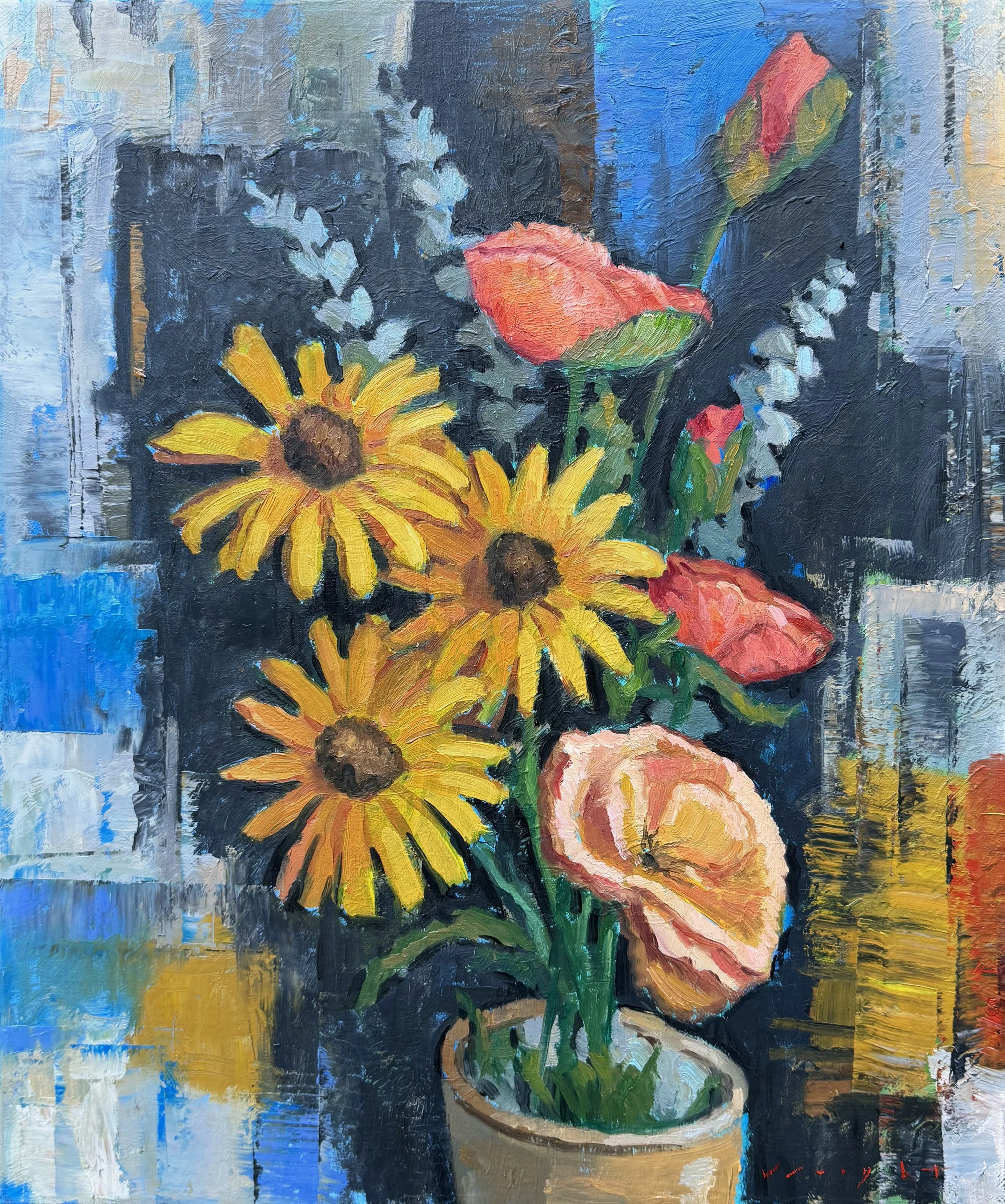 Poppies and Daisy's, Oil on Linen, 16" x 22" $700
