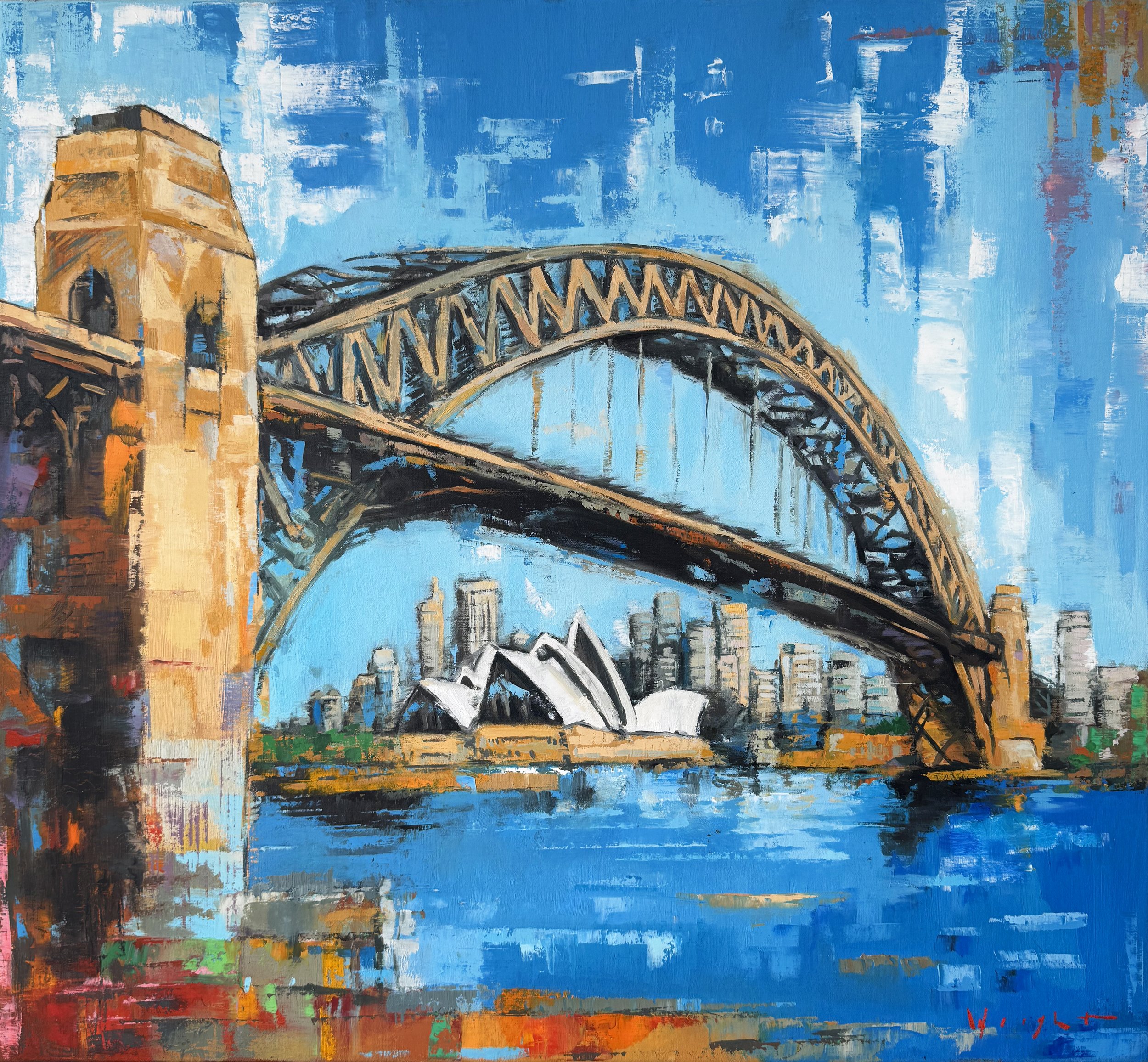 Sydney Harbour Bridge, Oil on Linen, 24" x 26" $1,300