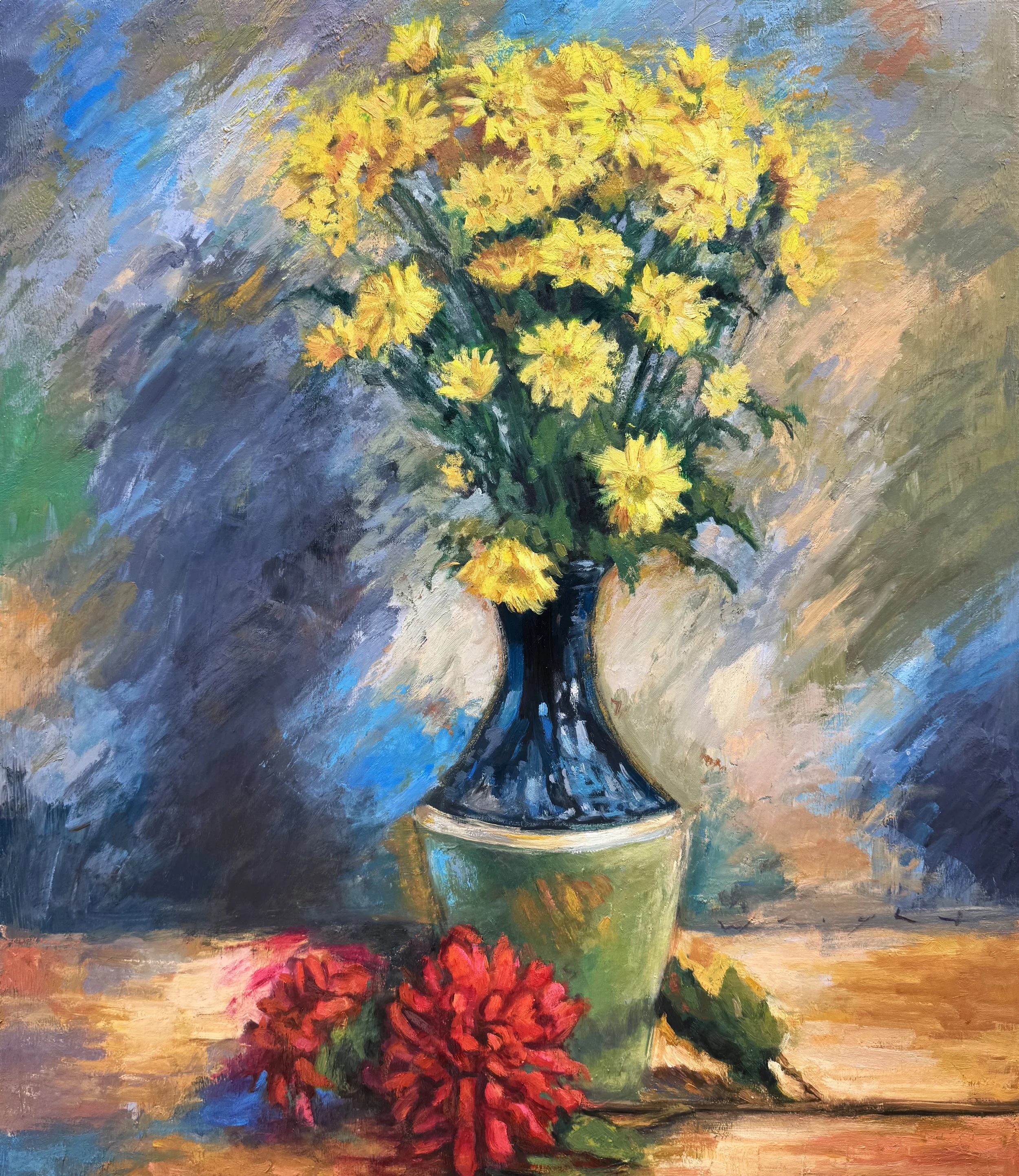 Daisies and Chrysanthemums, Oil on Linen, 24" x 26" $1100