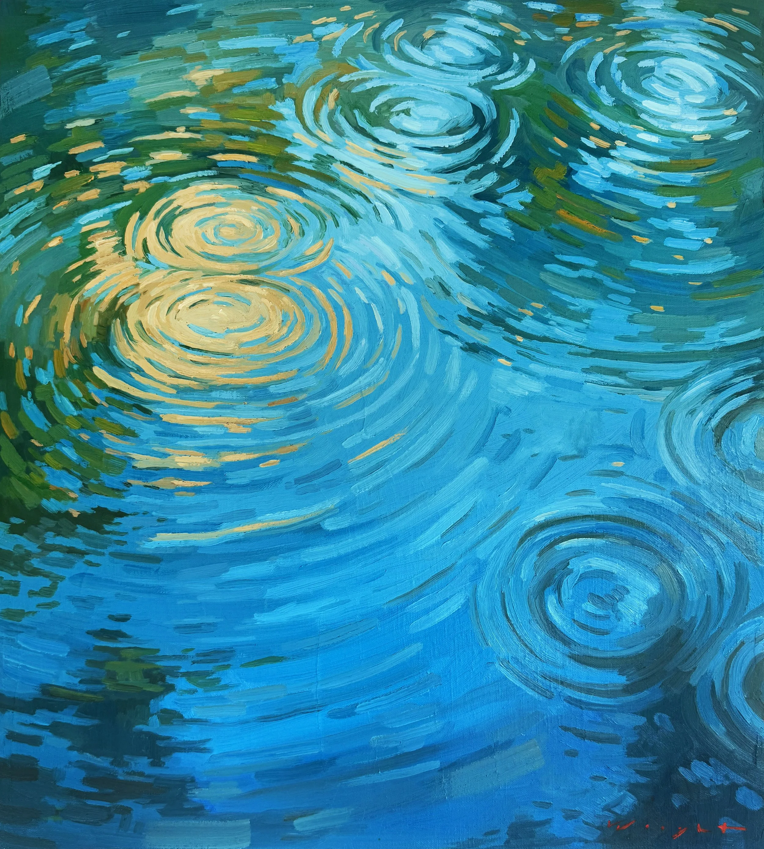 Water Reflection at Pond, Oil on Linen, 22" x 24", (Currently NFS)