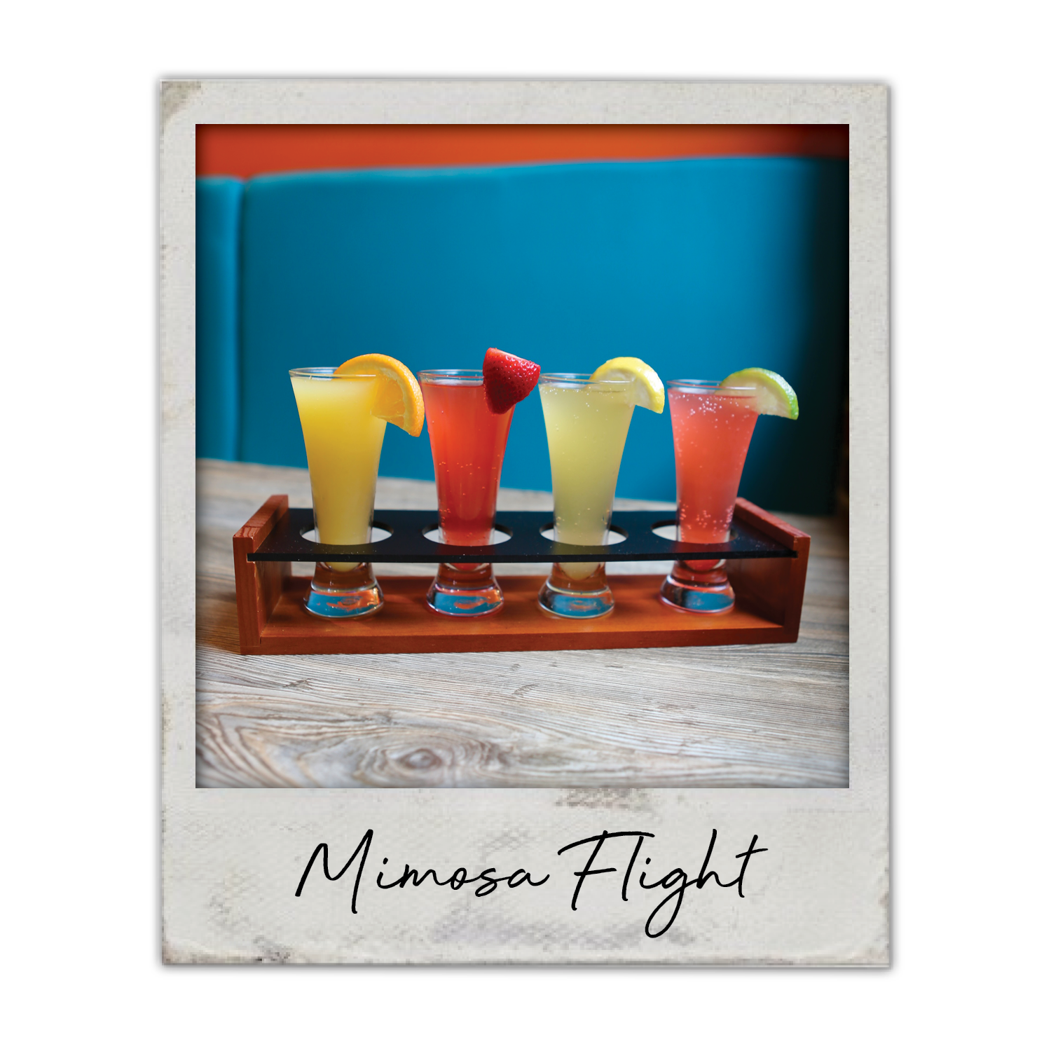 Mimosa Flight | The Breakfast Club USA, A flight of four colorful mimosas served together for sampling. Voted the BEST Mimosas in Des Moines!