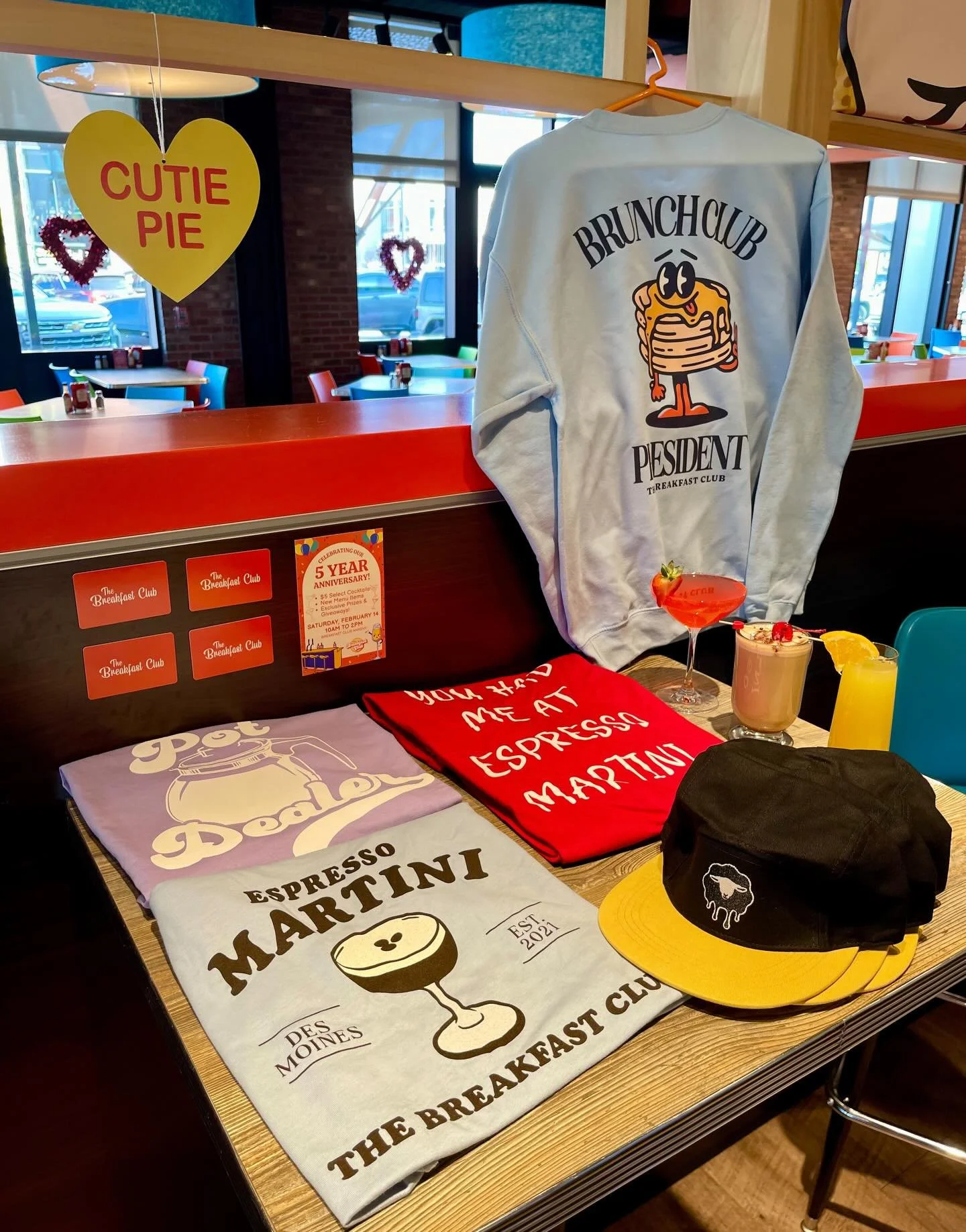 Are you ready for the PARTY this weekend?🤩💘🎉

This Saturday, February 14th, The Breakfast Club is celebrating its 5 YEAR ANNIVERSARY!⭐️

From 10am to 2pm at all 3 locations, enjoy $5 craft mimosas and Valentine&rsquo;s drinks, FREE merchandise AND