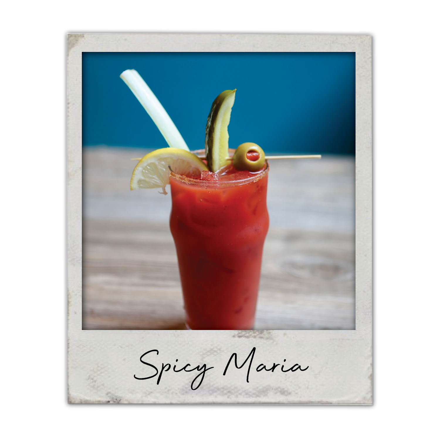 Spicy Maria | The Breakfast Club USA, A spicy tequila-based bloody cocktail with lemon, pickle, olive, and celery.