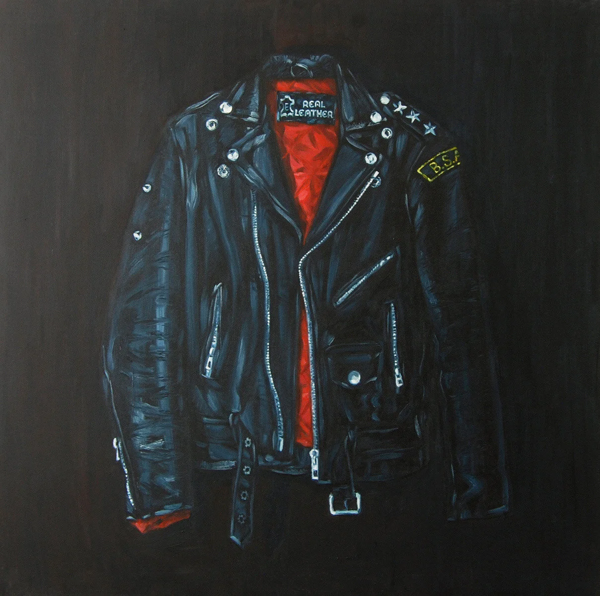 Real Leather. Oil on Canvas. 120cm x 120cm. Private Collection UK.