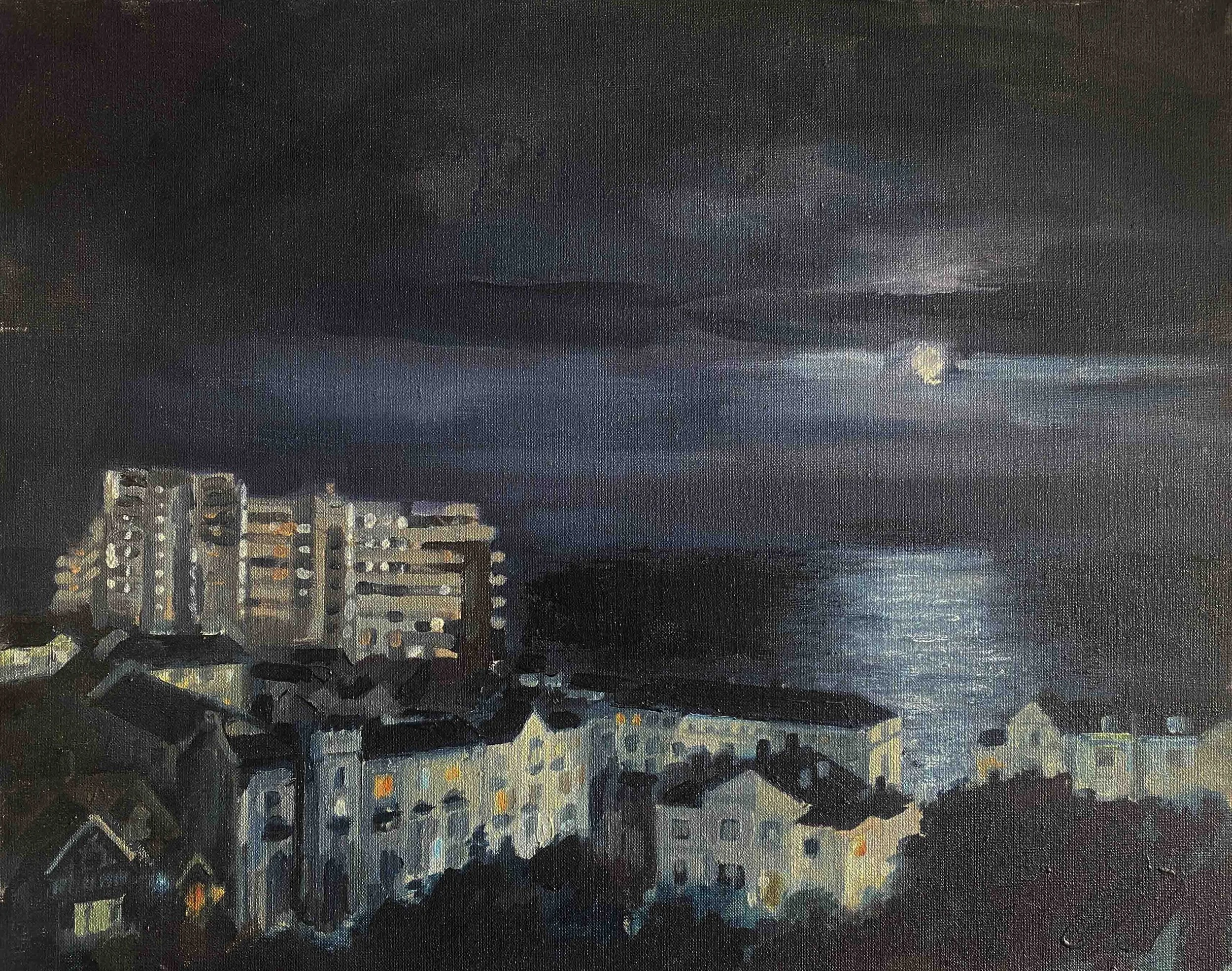 Moonlight Over Marine Court. Oil on Linen. 41cm x 51cm.