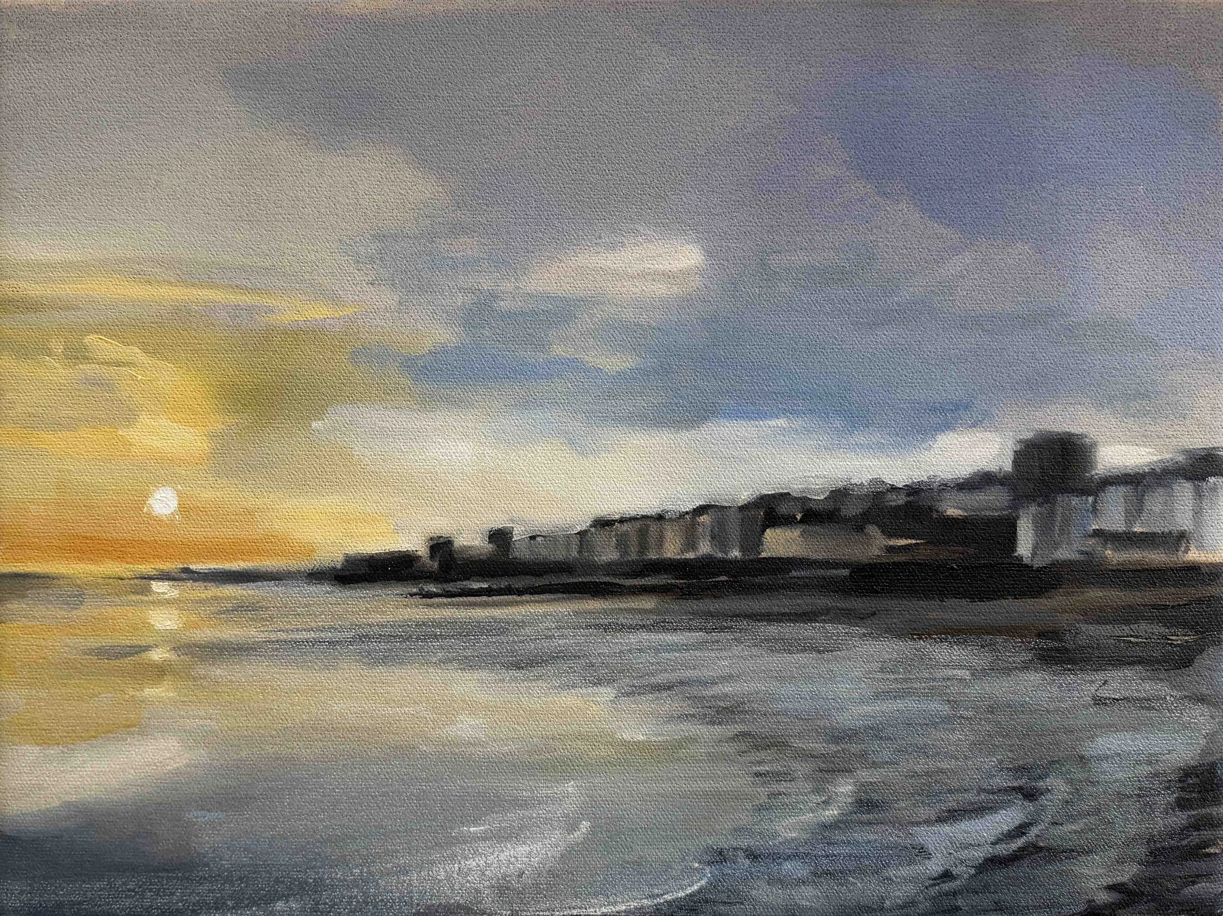Sunset, Hastings. Oil on Linen. 31cm x 41cm.